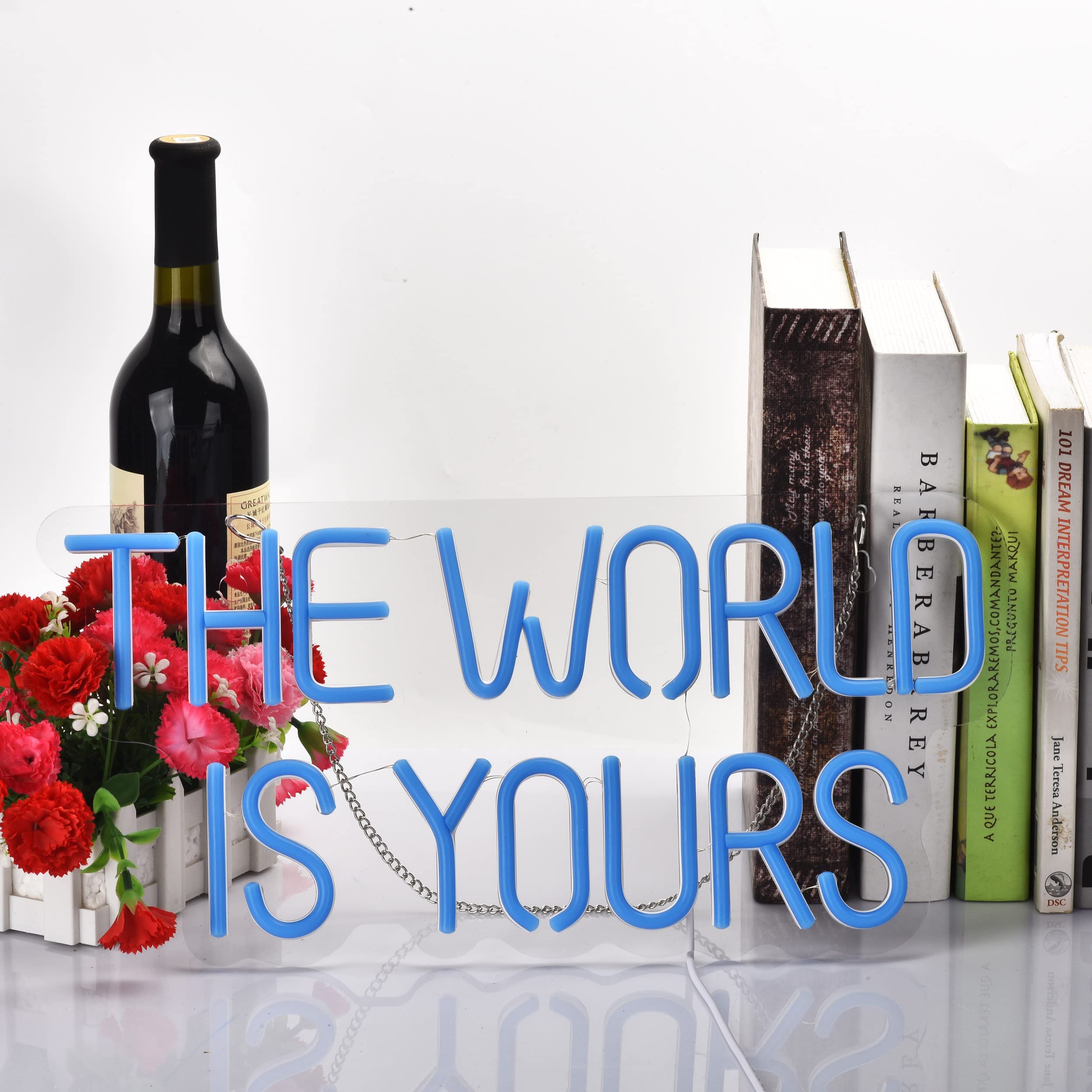 17x8 Inch LED Neon Blue 'The World is Yours' Dimmable Wall Sign - Custom Light Switch Art for Bedroom, Living Room & Party Decor | Perfect for Home, Office & Holiday Lighting