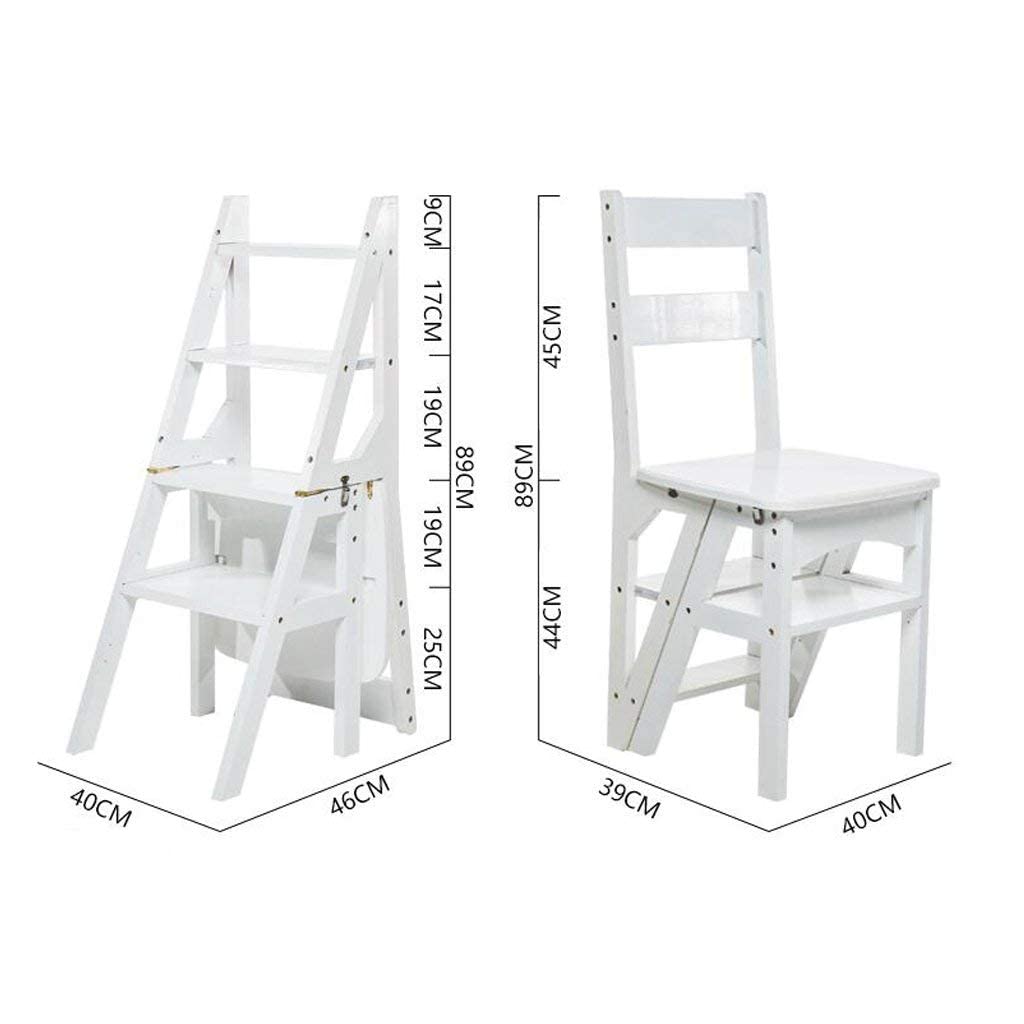 Multifunctional 4-Tier Solid Wood Folding Step Stool for Adults - White | Kitchen Step Ladder, Bathroom Helper, Living Room Furniture & Bedroom Storage Solution