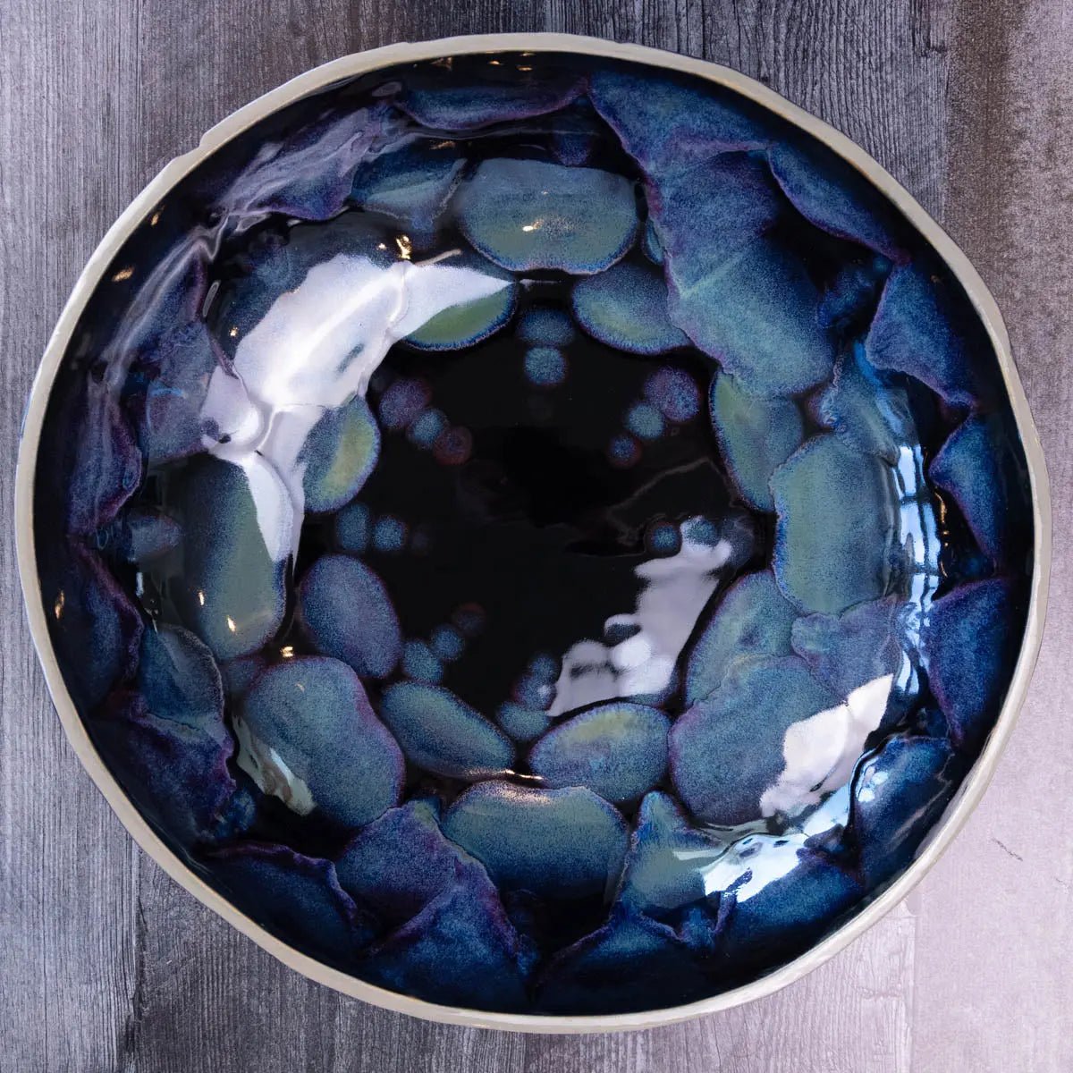 XXL Gray Stoneware Serving Bowl - Decorative Black & Neon Alchemy Collection (Imperfections) - Perfect for Farmhouse Dining, Rustic Centerpieces & Boho Home Decor