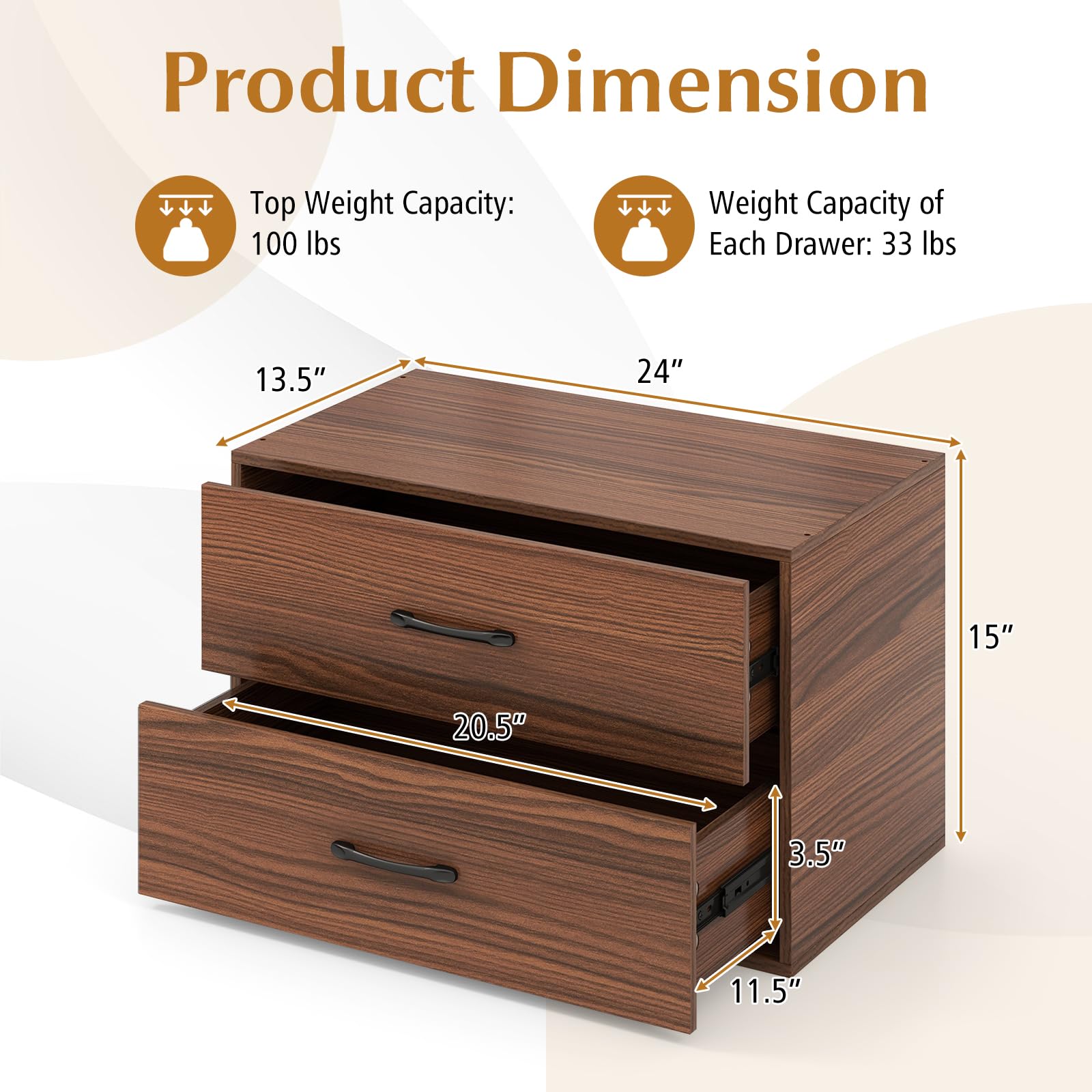 Giantex 2-Drawer Stackable Dresser Tower - Horizontal Organizer with Handles for Bedroom, Living Room, Office & Closet Storage (Brown) - Perfect for Small Space Organization & Home Decor