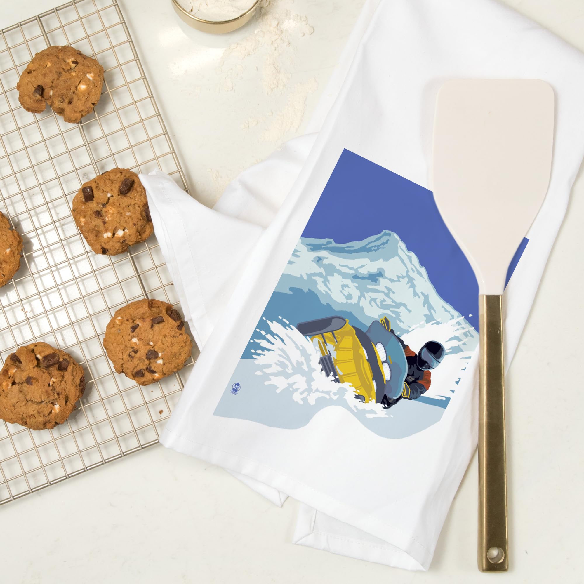 Lantern Press Snowmobile 100% Cotton Tea Towel - Decorative Hand Towel for Kitchen & Home Decor - Perfect for Drying Dishes, Gift Giving & Farmhouse Style