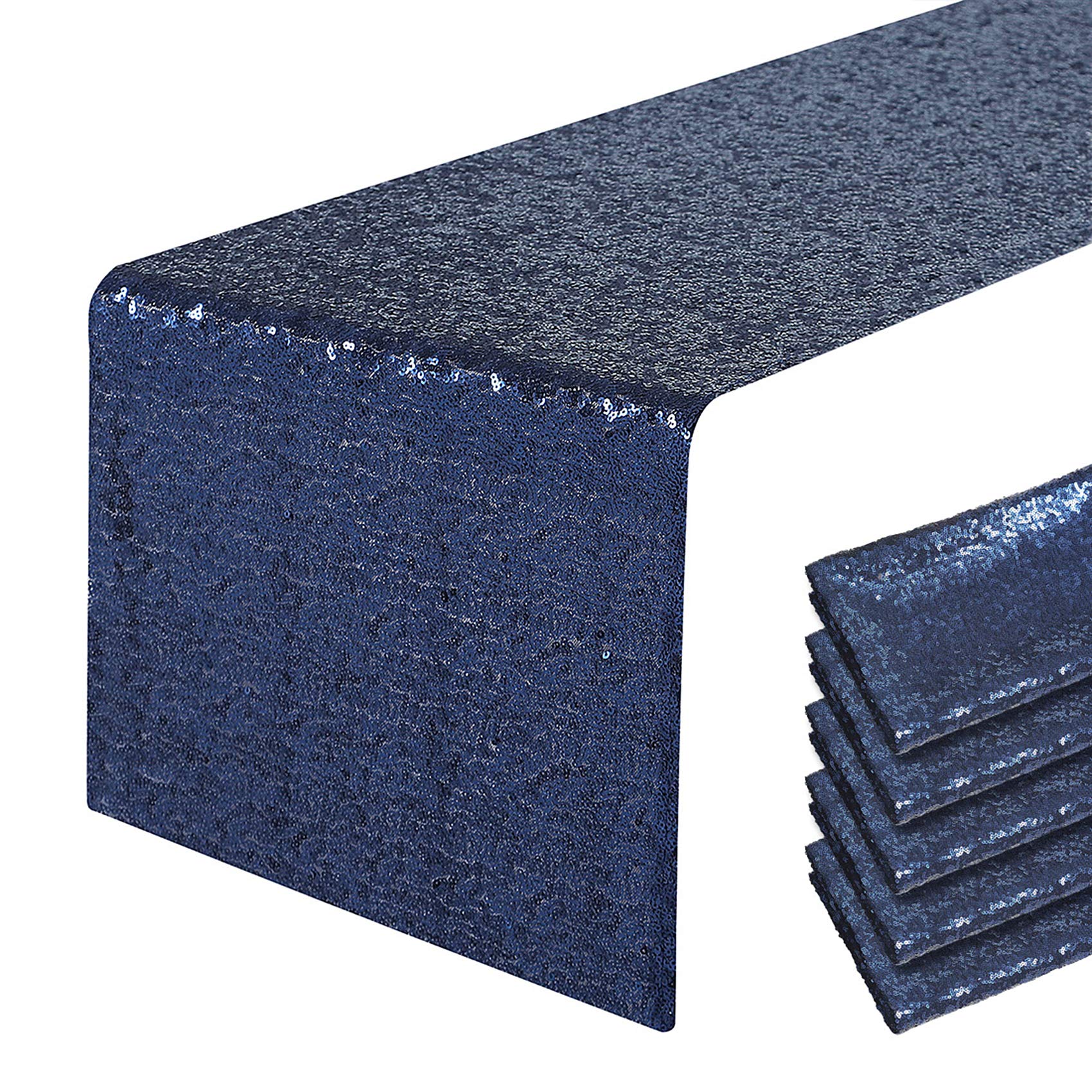 6 Pack Navy Blue Sequin Table Runners - 12x72 Inch Glitter Party Tablecloths for Wedding, Birthday, Bridal Shower, Baby Shower & Holiday Decorations - Perfect for Festive Celebrations, Dining Table Centerpieces & Event Decor
