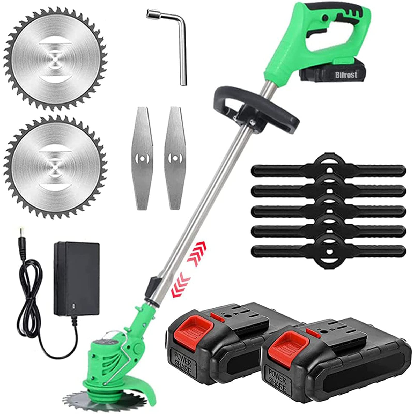 24V Cordless Grass Trimmer & Weed Cutter Kit with 2 Batteries, Replacement Blades - Electric Lawn Mower Edger for Garden & Yard Maintenance - Perfect for Trimming Grass, Weeds, and Pruning Shrubs