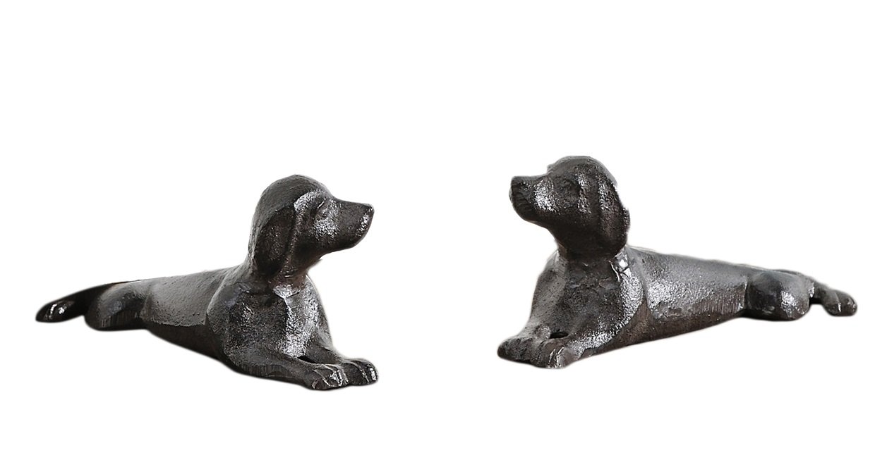 2-Piece Cast Iron Dog Door Stopper Set - Heavy Duty Door Wedge for Home & Office - Decorative Pet Lover Gift for Bedroom, Living Room, Kitchen Use