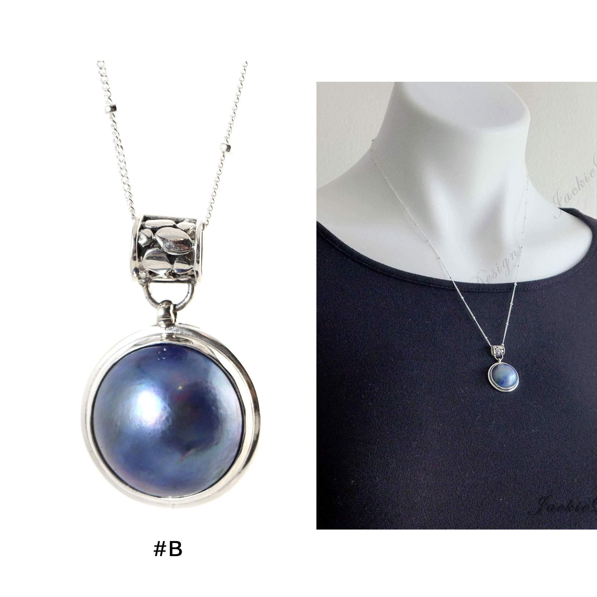Elegant Purple Grey Mabe Pearl Sterling Silver Pendant Necklace - 20 Inch Bali Silver Jewelry for Women | Perfect for Weddings, Parties & Special Occasions