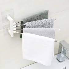 Stainless Steel 4-Bar Rotating Wall Mounted Towel Rack Holder - Space Saving Bathroom & Kitchen Storage Organizer for Hand Towels, Washcloths & Bath Towels - Perfect for Small Spaces, Apartments & Dorm Rooms