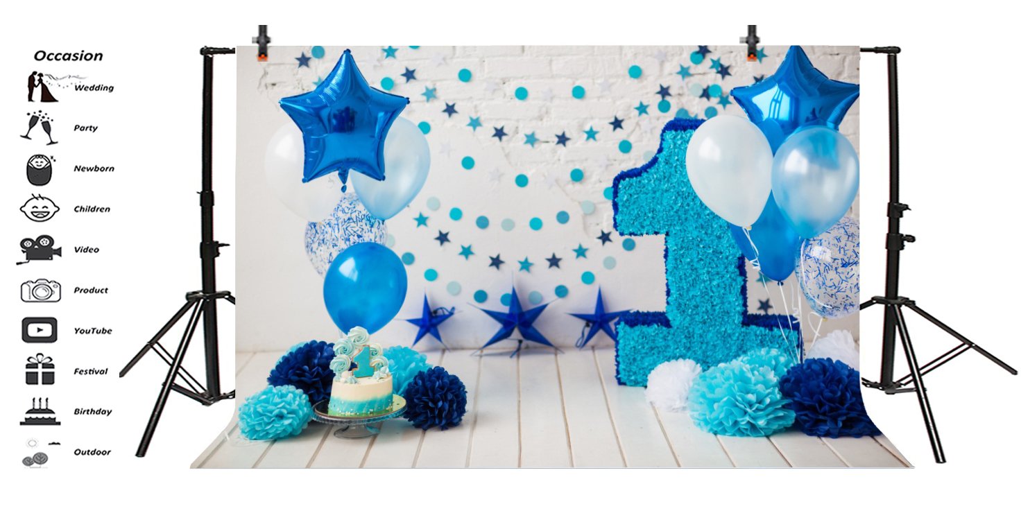 Yeele 5x3ft Photography Backdrop - 1st Birthday Photo Booth Background with Paper Flowers, Balloons & Wood Floor Design for Baby Cake Smash Shoot | Vinyl Studio Props for Boys & Girls One Year Old Party Decoration | Perfect for Birthday Photos, Studio Photography & Social Media Content