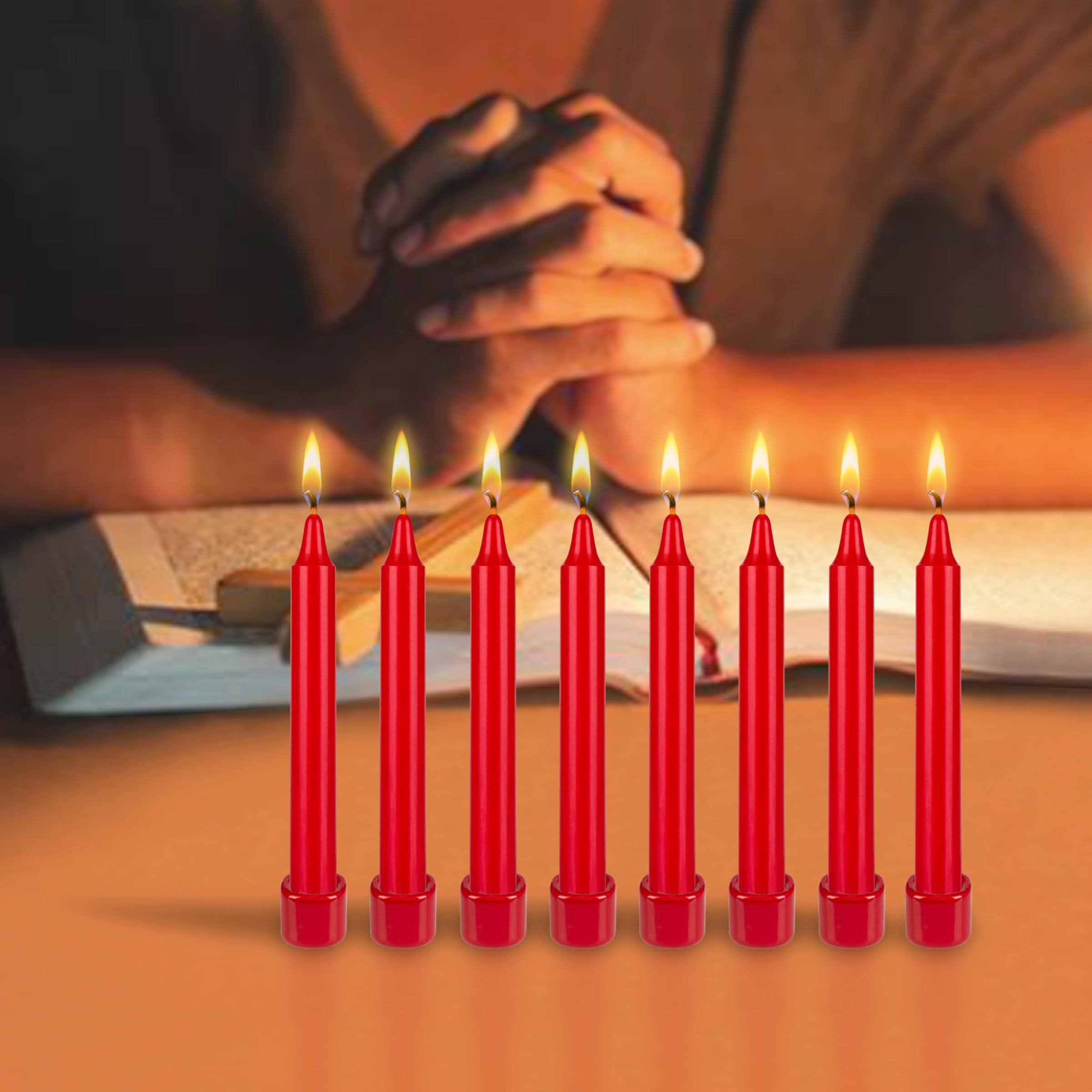 8-Pack Red Unscented 5-Inch Taper Candles for Dining Table, Church, Wedding Decor & Emergency Lighting - Household Essentials