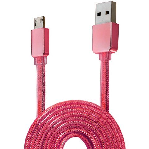 Pink Metallic Micro USB Charging Cable - Fast Charging & Data Sync for Smartphones, Tablets, Cameras - Perfect for Home, Office & Travel Use