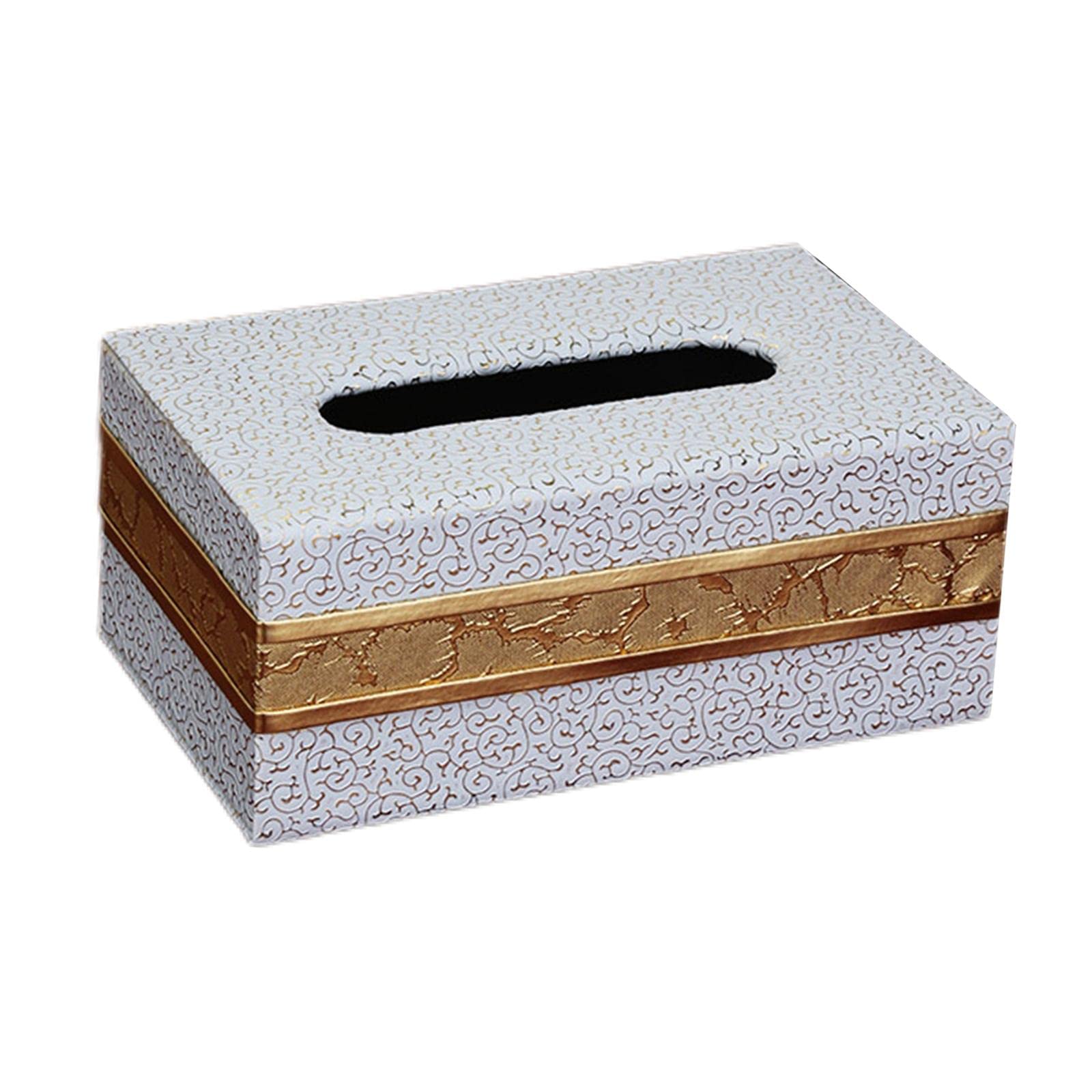 Bddalpke PU Leather Rectangular Tissue Box Cover - White Small Size for Hotel, Table, Living Room & Bedroom Decor | Stylish Home & Office Tissue Holder