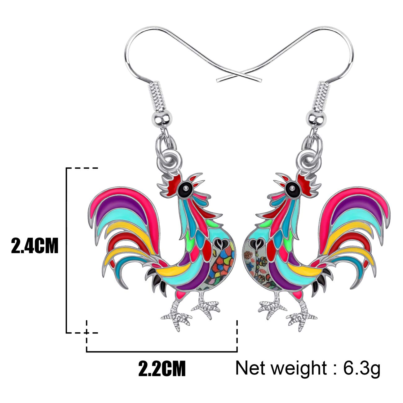WEVENI Enamel Alloy Chicken Rooster Dangle Drop Earrings - Farm Animal Jewelry for Women - Perfect Gift for Country Lovers, Farmhouse Style Accessories for Everyday Wear or Special Occasions