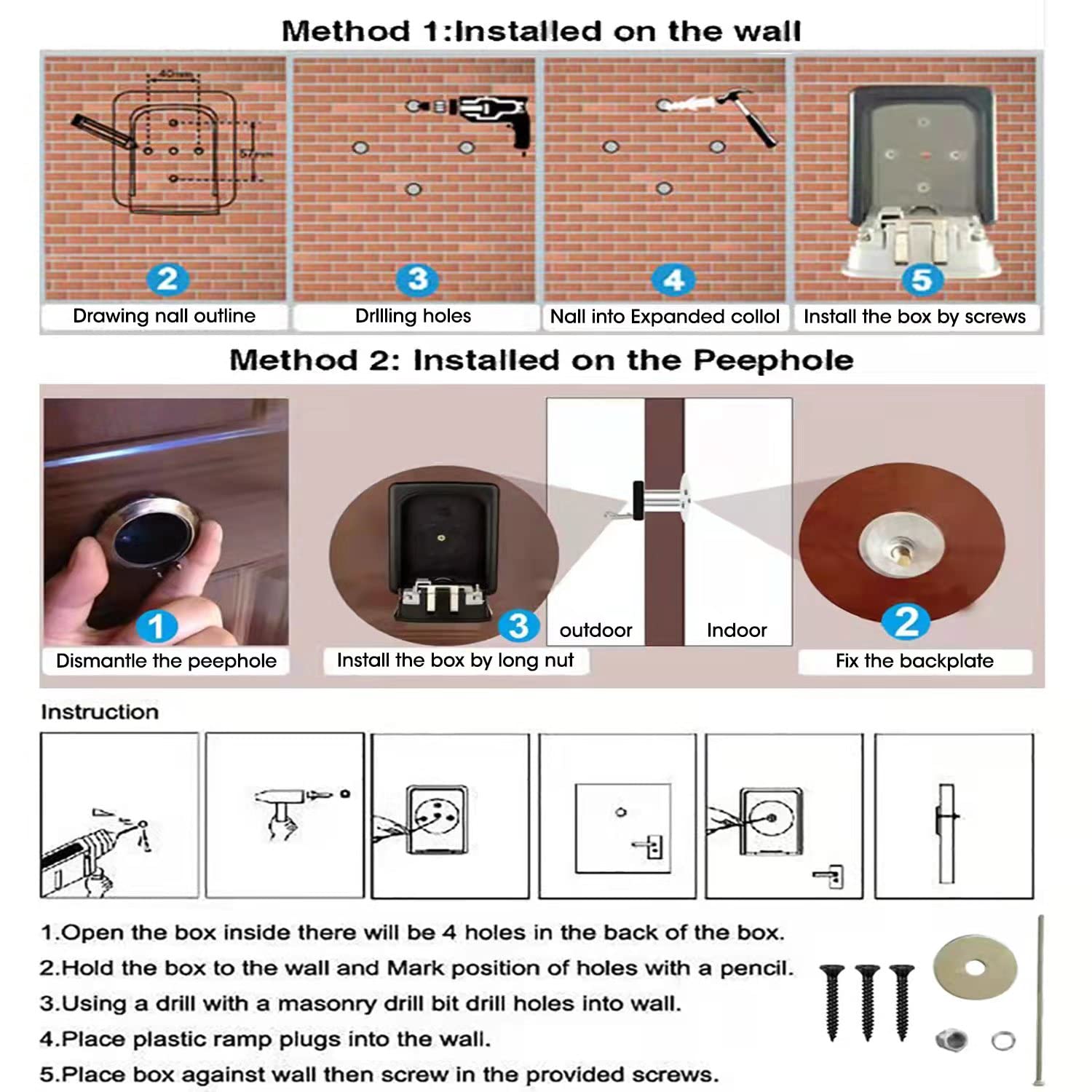 Wall Mounted Key Lock Box with 4-Digit Resettable Code - Weatherproof Key Storage Safe for 5-8 Keys - Home & Outdoor Security Lock Box for Spare Keys, Vacation Rentals, and Airbnb Properties