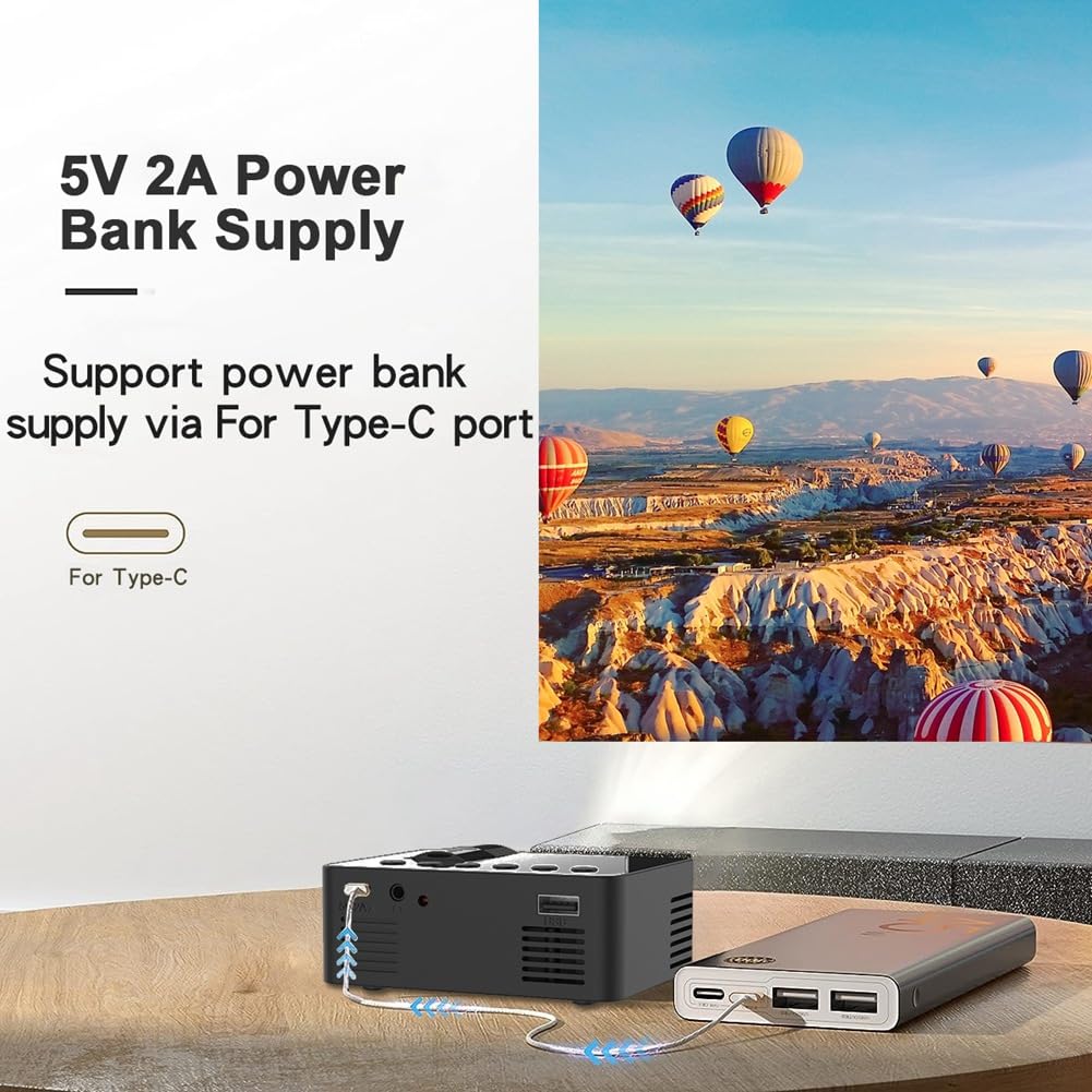 Doumneou YT100 Mini Home Projector - Portable Wireless Movie Projector for iPhone & Android | HD Home Theater System for Indoor/Outdoor Movie Nights, Gaming & Presentations