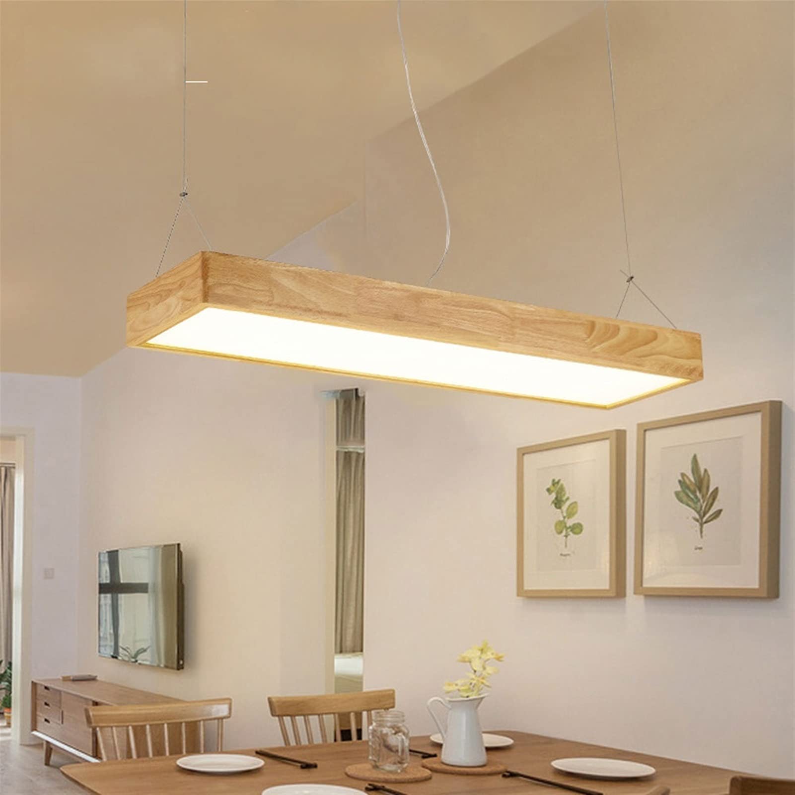 Baska 18W LED Pendant Light - Modern Wooden Hanging Chandelier with Acrylic Shade for Kitchen Island, Dining Room & Living Room | Energy-Efficient Ceiling Lamp for Home Decor & Ambient Lighting