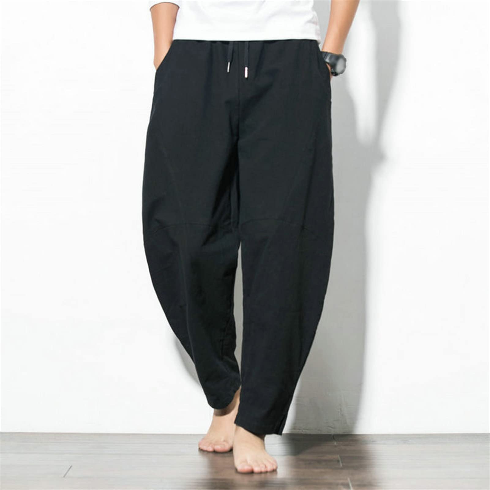 **Maiyifu-GJ Men's Hippie Harem Pants - Baggy Hip Hop Yoga Joggers Sweatpants with Elastic Waistband & Drop Crotch - Loose Fit for Casual, Streetwear & Lounge Wear**    *(Perfect for Yoga, Hip Hop Dance, Relaxing at Home, or Street Fashion)*