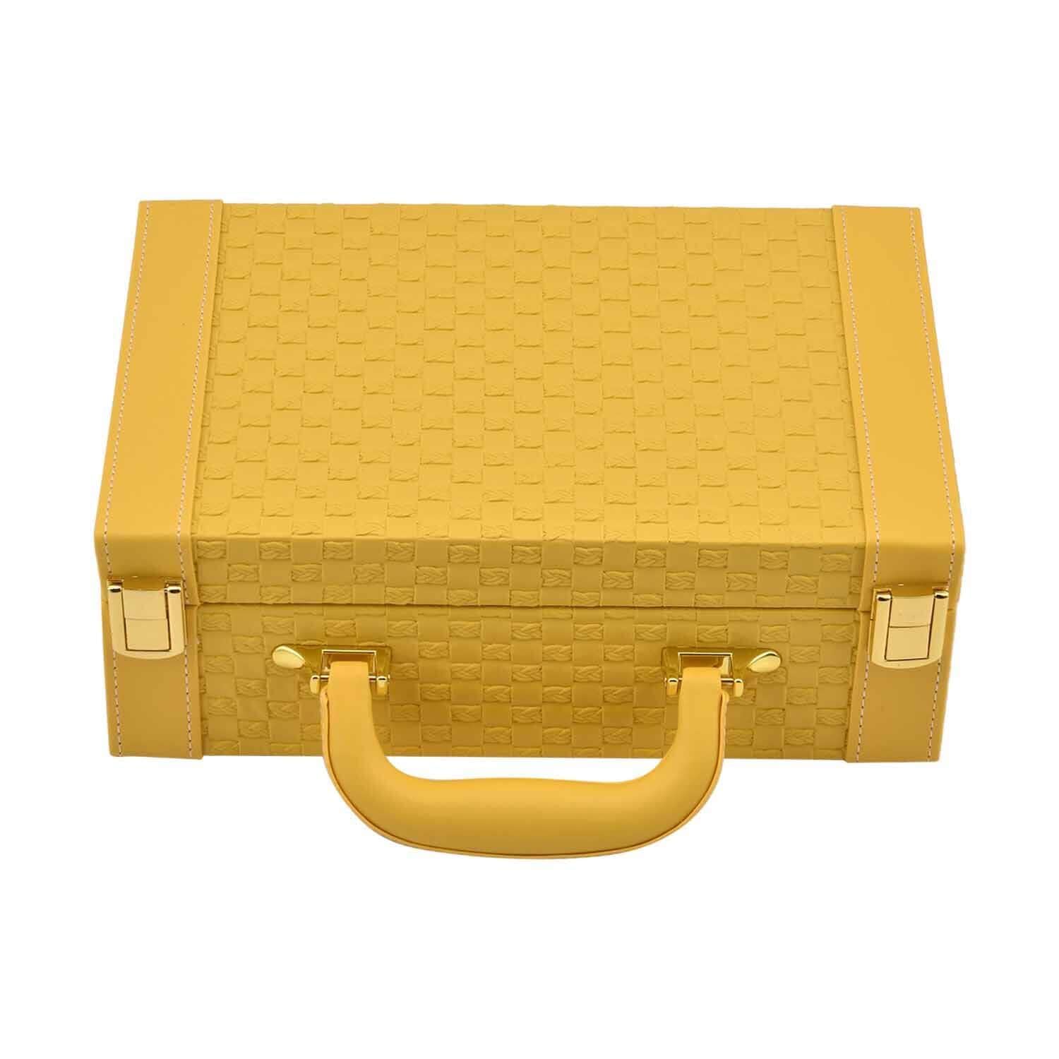 Shop LC Jewelry Organizer - Woven Texture Faux Leather Briefcase Style Box with Handle & Lock - Perfect for Birthday Gifts, Travel & Jewelry Storage (Yellow)