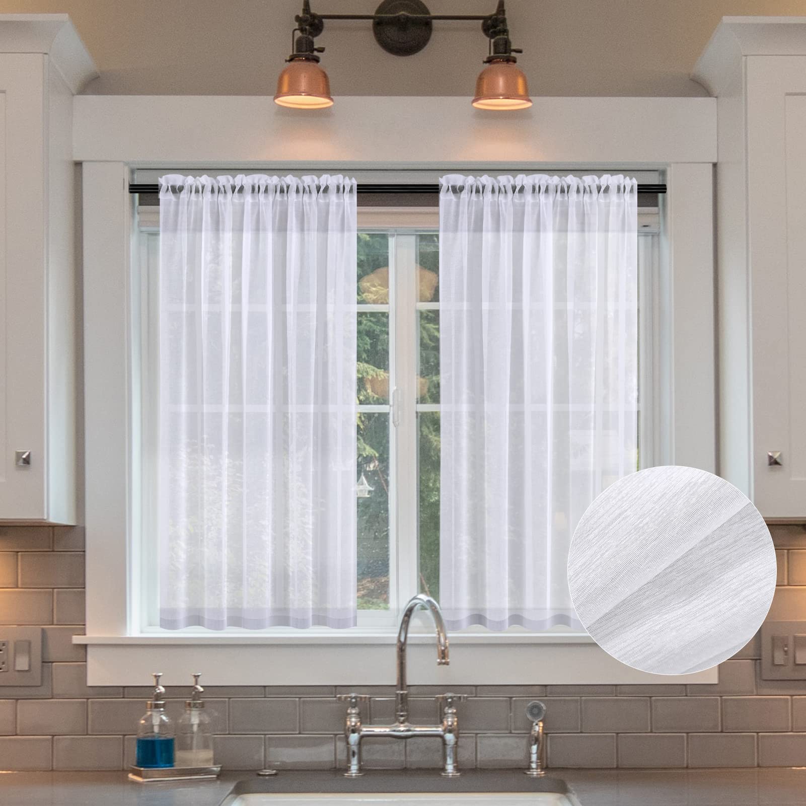 Sheer White Voile Curtains 38x45 Inches - Light Filtering Rod Pocket Window Panels for Living Room & Bedroom - Soft Privacy Sheers for Windows, Home Decor (Set of 2) - Perfect for Daytime Light Control & Gentle Room Brightening