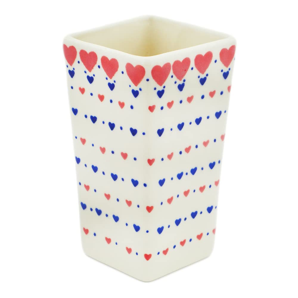 Authentic Polish Pottery 5¾-inch Vase - Heart Theme Handcrafted Ceramic with Certificate of Authenticity | Perfect for Home Decor, Wedding Centerpieces & Gift Giving
