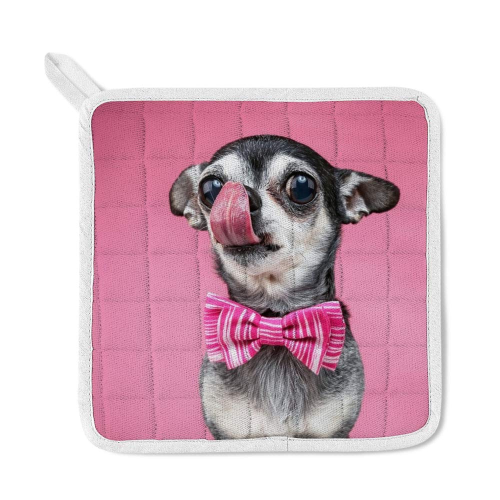 Adjustable Kitchen Apron with Pockets & 3-Piece Cooking Set - Cute Chihuahua Dog Design Oven Mitt, Pot Holder & Microwave Glove - Perfect for Baking, Grilling & Home Cooking