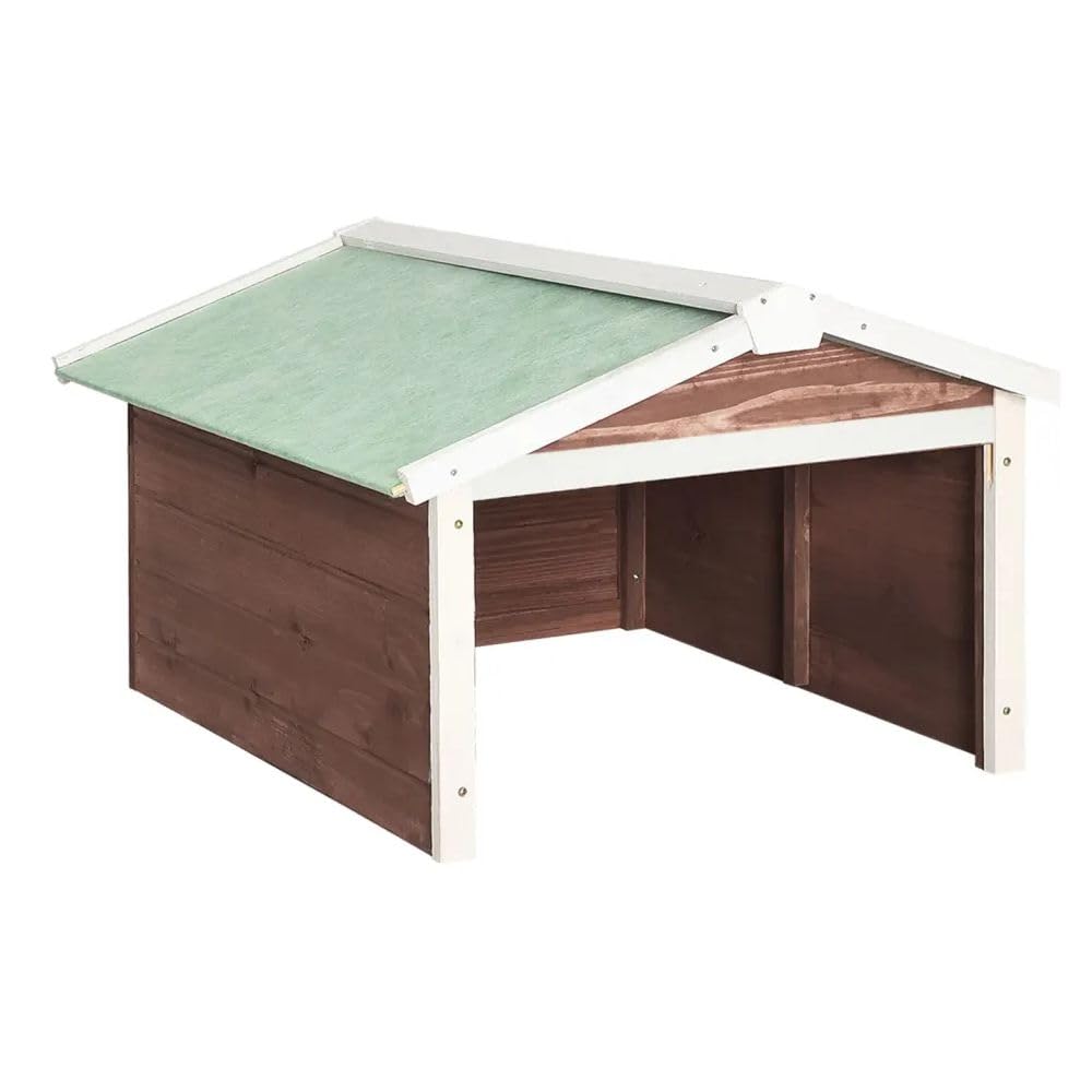 Automatic Robotic Lawn Mower Garage 28.3x34.3x19.7 Inch - Mocca & White Firwood Storage Shed for Outdoor Robot Mowers - Perfect for Backyard, Garden & Patio Lawn Care