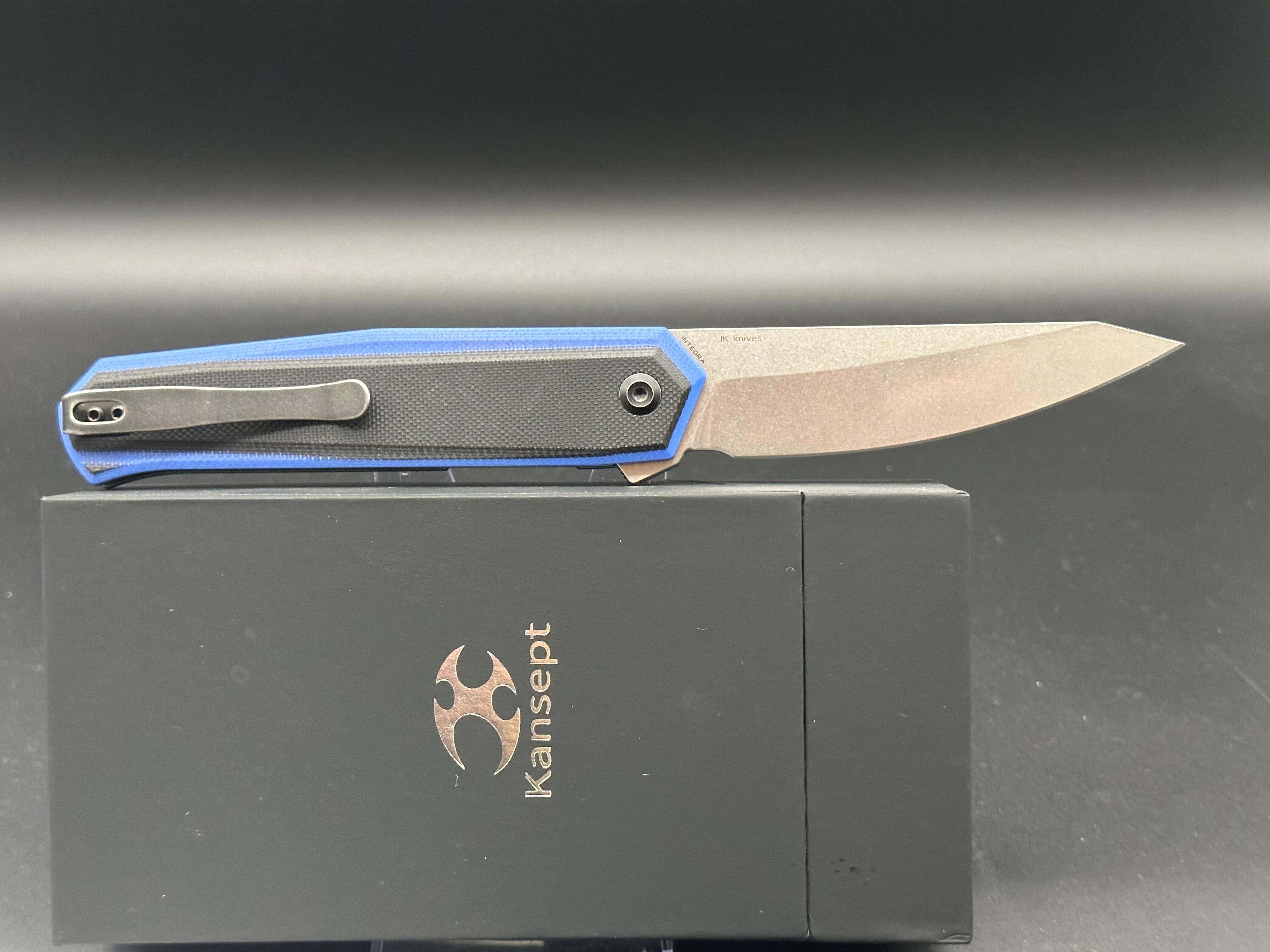 KANSEPT INTEGRA Folding Knife - Blue/Black G10 Handle, 154CM Stainless Steel Blade - Perfect for EDC, Camping & Outdoor Adventures