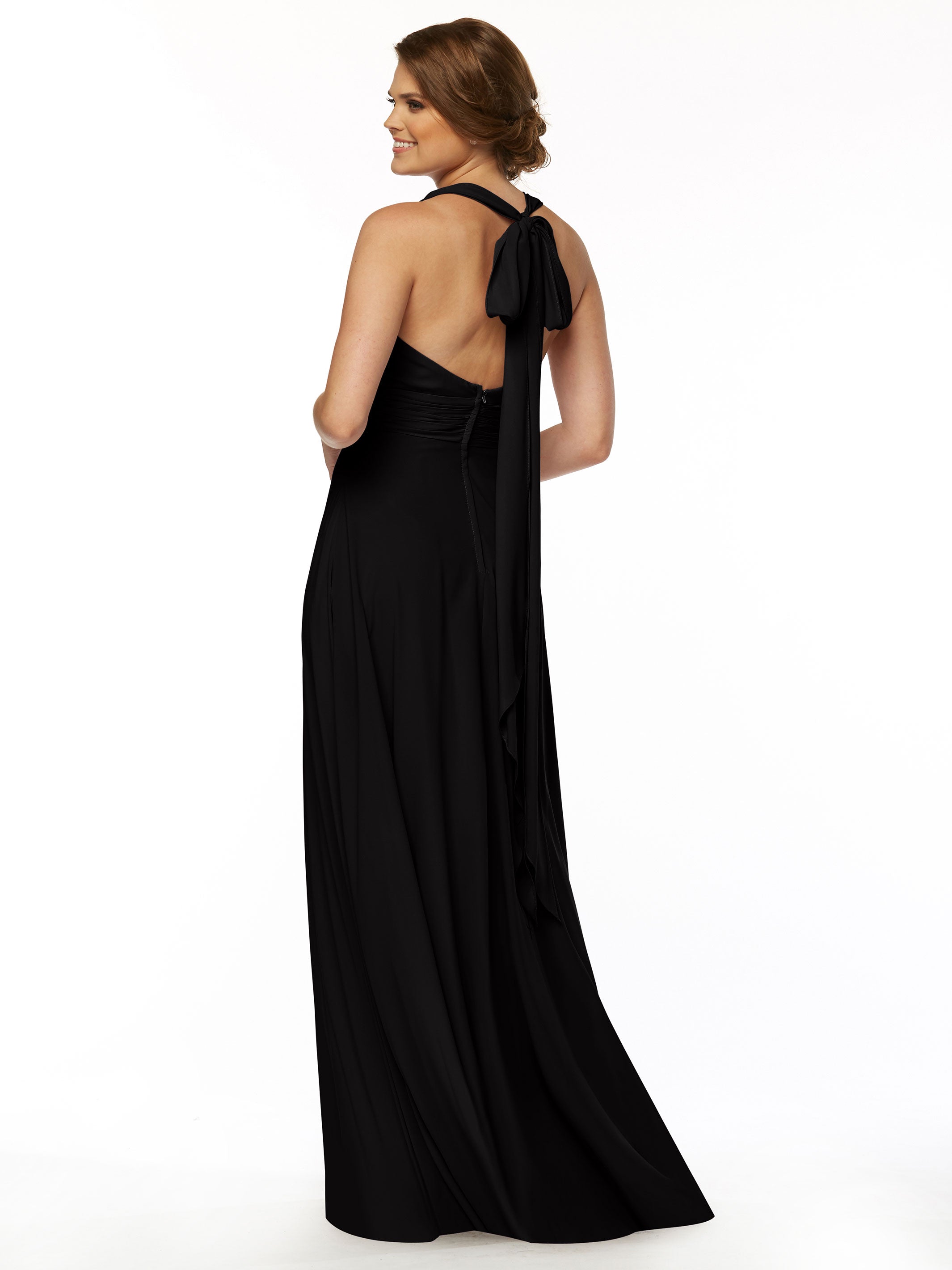Elegant A-Line Stretch Chiffon Bridesmaid Dress with Halter V-Neck - Perfect for Weddings, Formal Events & Special Occasions