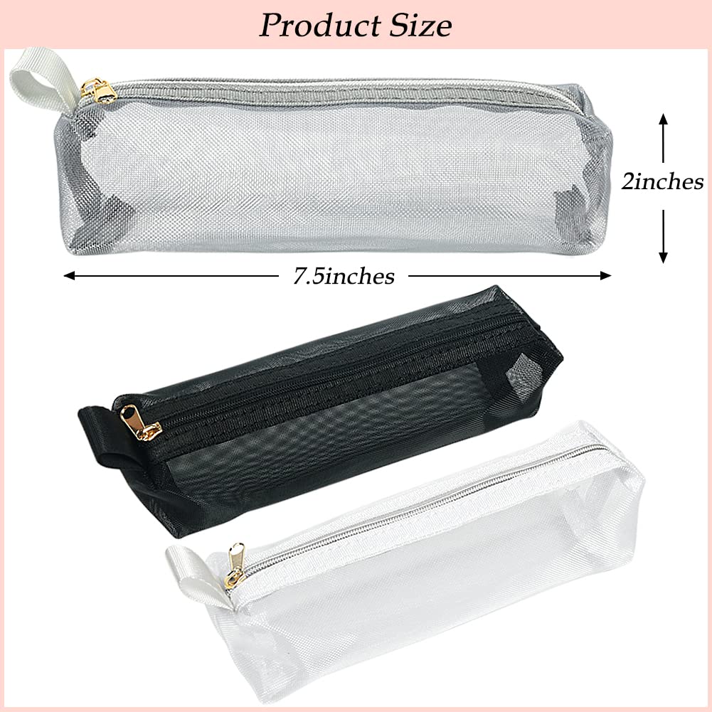 Mesh Makeup Brush Bag Set - 3Pcs Portable Travel Cosmetic Pouches for Makeup Brushes, Small Items & Purse Organization | Waterproof Pencil Pouch for On-the-Go Beauty, School & Office Essentials