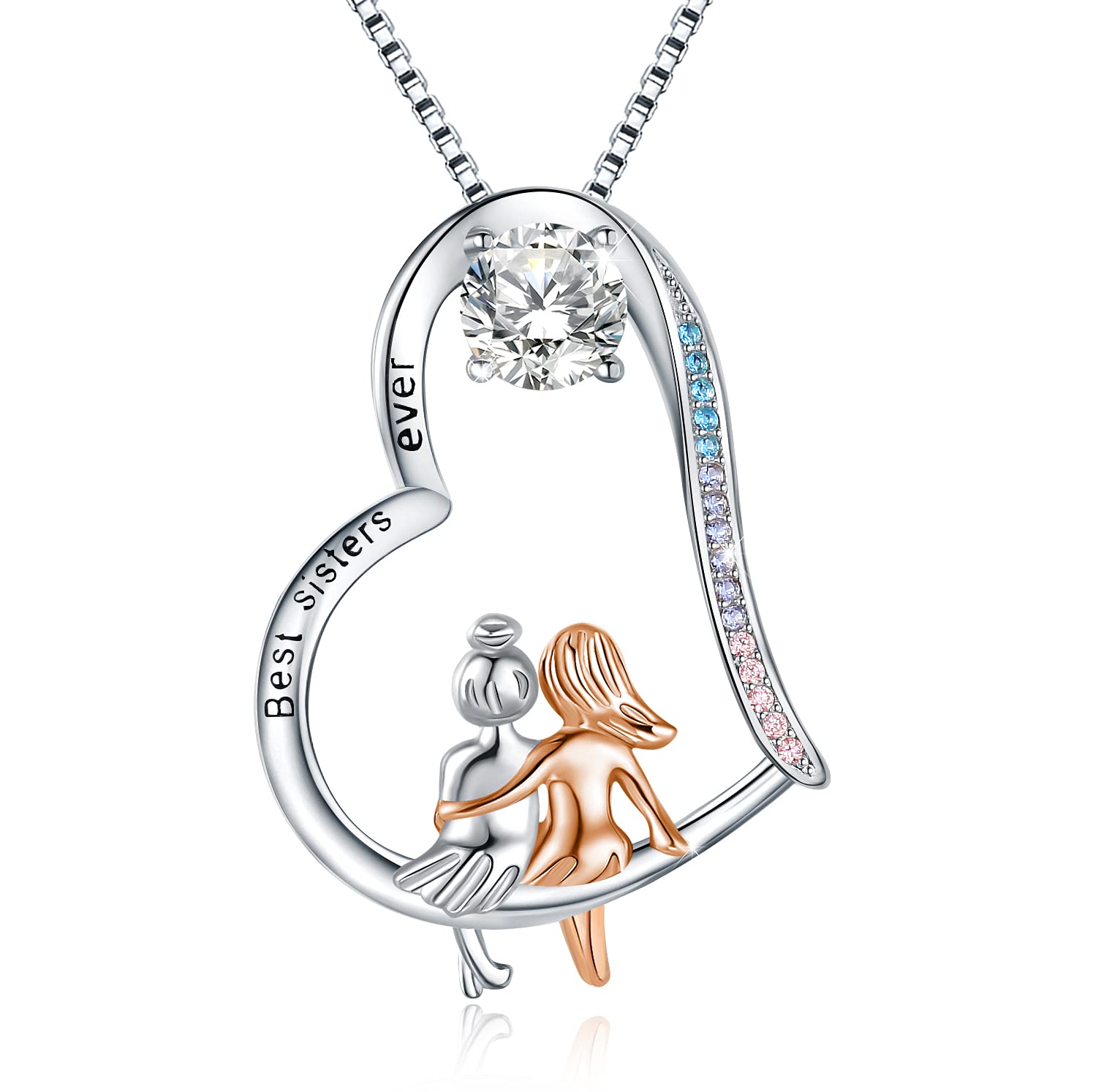 URMWMOO Sterling Silver Sister Necklace - S925 Heart Pendant Jewelry for Women, Best Friend Gift, Mother Daughter Matching Set | Perfect for Birthdays, Anniversaries & Special Occasions