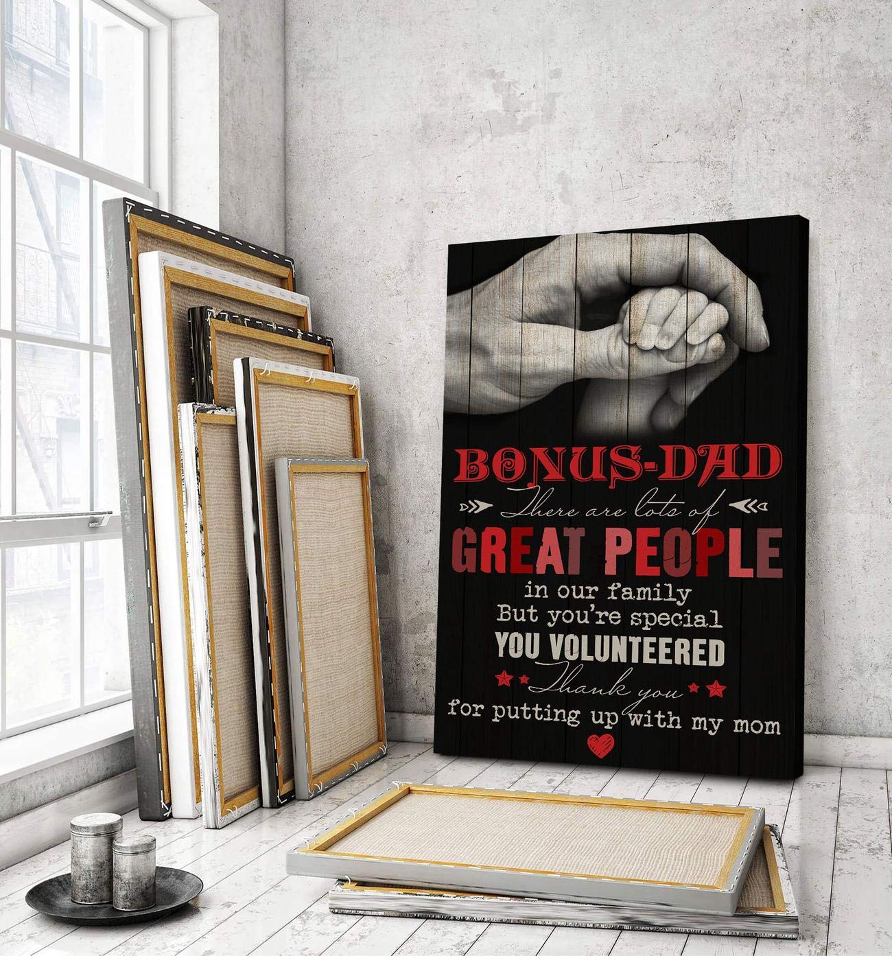 Framed Canvas Art for Bonus Dad - Thank You Gift for Camping & Home Decor