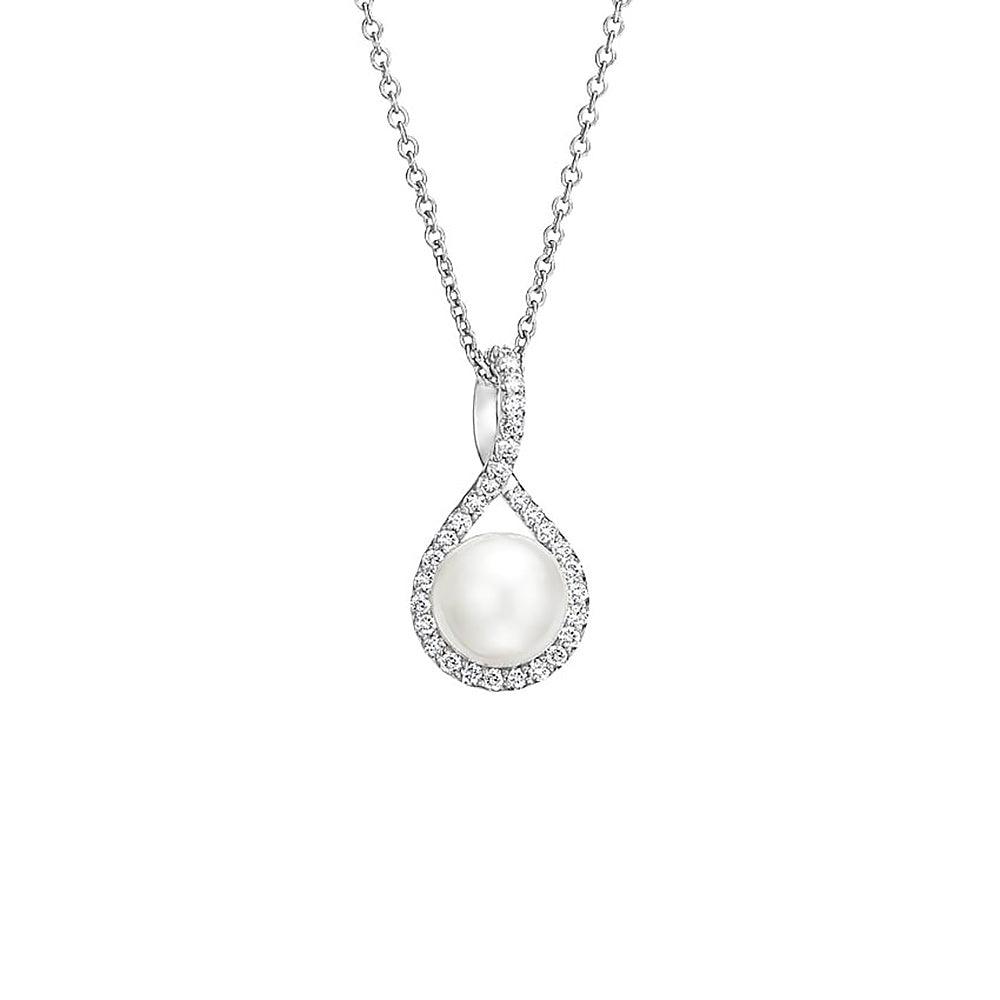 8mm Pavé Twist Freshwater Cultured Pearl Pendant Necklace - Elegant Jewelry Gift for Women, Perfect for Weddings, Anniversaries & Special Occasions