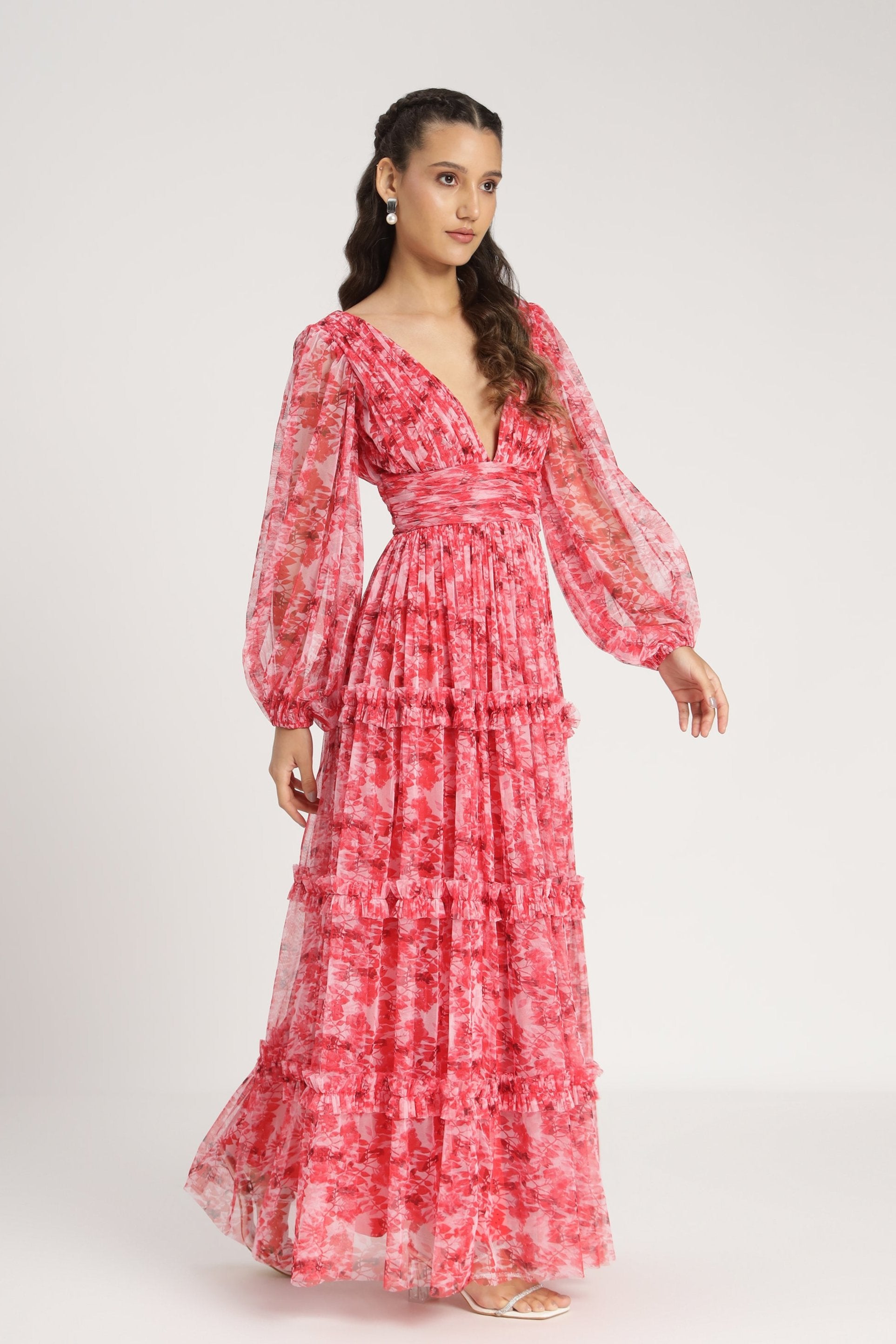 Lydia Women's Maxi Dress - Red Floral Print Long Summer Dress for Beach, Vacation & Casual Wear | Plus Size Options Available