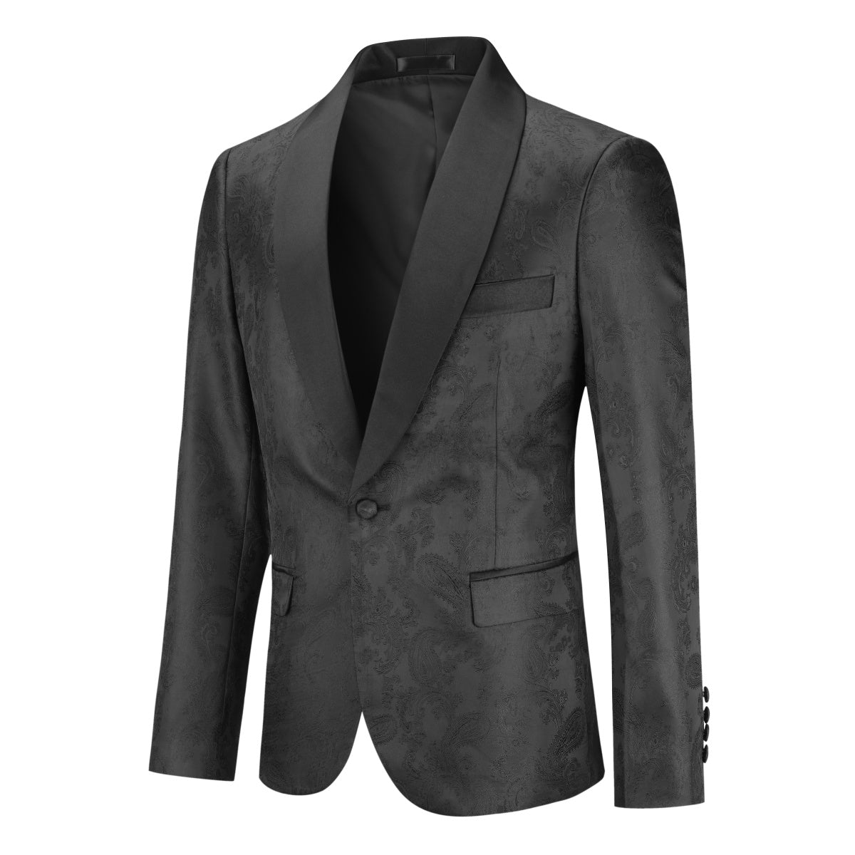 2-Piece Men's Slim Fit One Button Printed Suit Set - Black | Formal Business Attire for Weddings, Office & Special Occasions
