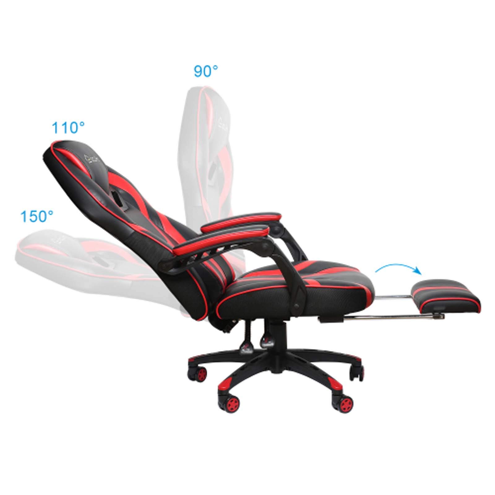 MYTUNES High Back Ergonomic Gaming Chair with Massage & Footrest - Racing Style Swivel Office Computer Chair for Home & Work (Red) - Perfect for Gaming, Working, and Relaxing