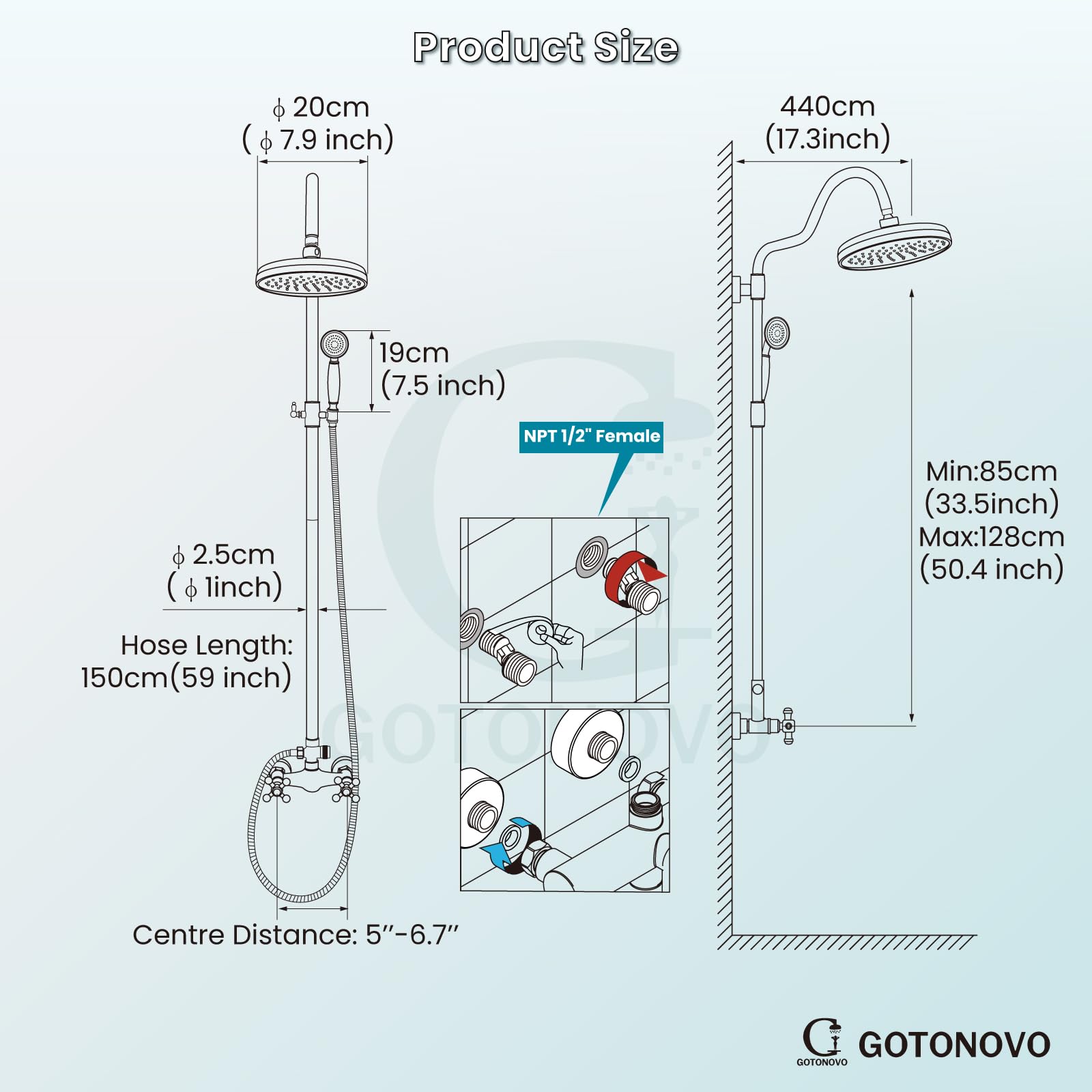 Luxury 8 Inch Wall Mount Rainfall Shower System - Exposed Shower Faucet Set with Adjustable Arc Rod, Handheld Spray & Cross Double Handle in Polished Chrome | Perfect for Modern Bathrooms, Spa-Like Experience, Master Suite Renovation
