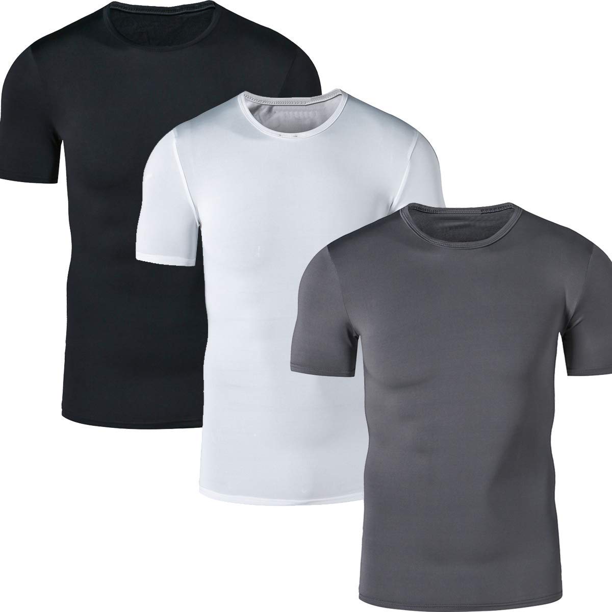 Red Plume Men's 3 Pack Compression T-Shirts - Moisture Wicking Athletic Workout Shirts for Gym, Running & Sports - Breathable Baselayer Performance Tops for Active Lifestyle