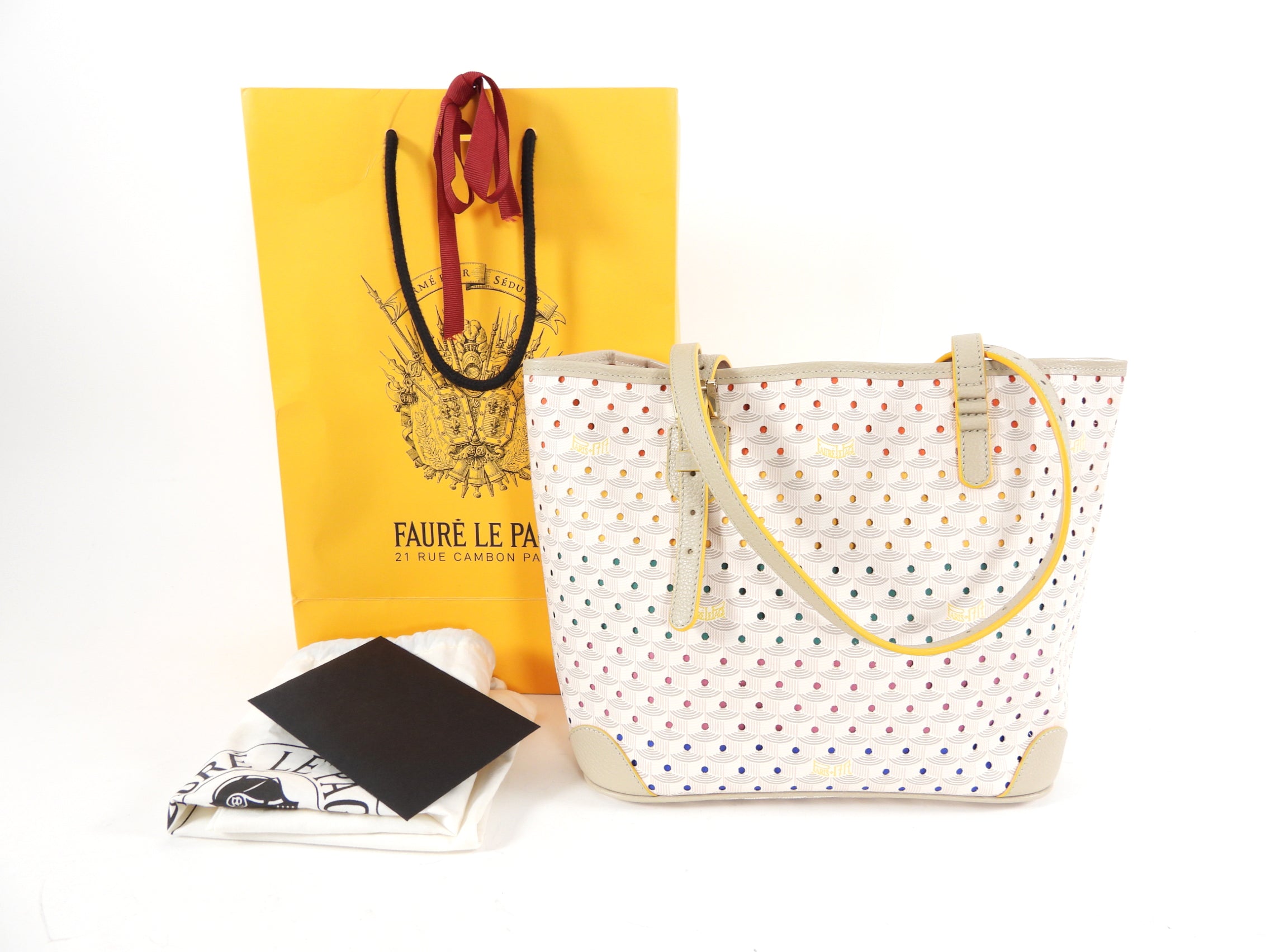 Faure le Page Paris Small White & Multi Coated Canvas Logo Tote Bag - Luxury Designer Handbag for Women, Perfect for Work, Travel & Everyday Use