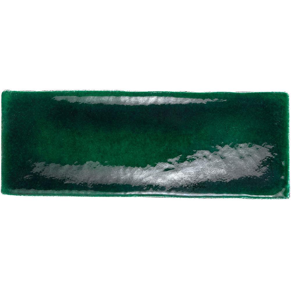 Handmade Zellige Glossy Subway Tile 70x190mm in Havana Hunter Green - Perfect for Kitchen Backsplash, Bathroom Walls & Modern Interior Design