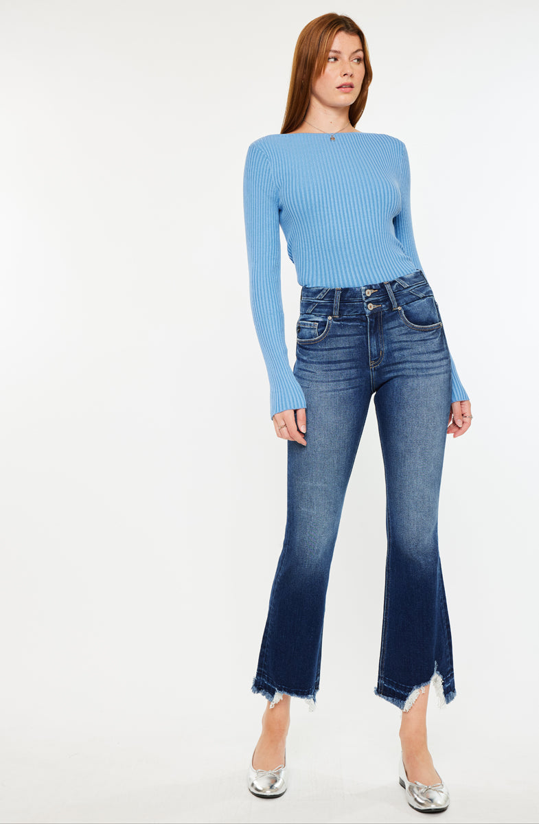 Celina High Rise Cropped Flare Jeans for Women - Stretchy Denim Pants with Vintage Wash | Perfect for Casual Outfits, Date Nights & Boho Style