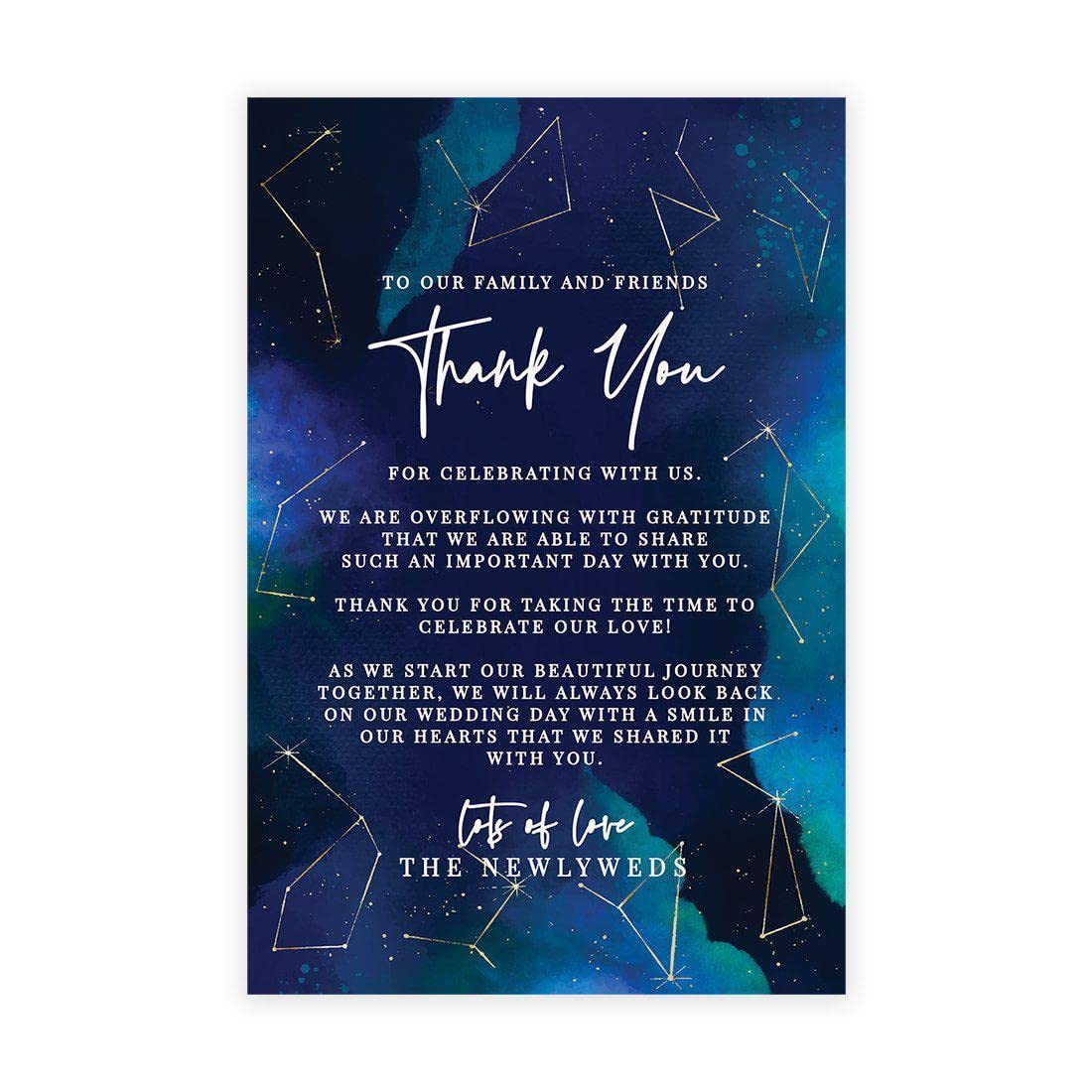 Andaz Press Celestial Astrology Wedding Thank You Place Cards - 56-Pack, 4x6 Inch - Elegant Table Seating Cards for Wedding Reception, Dinner Plates & Party Decor - Perfect for Guests, Family & Friends - Great for Boho, Celestial or Themed Weddings