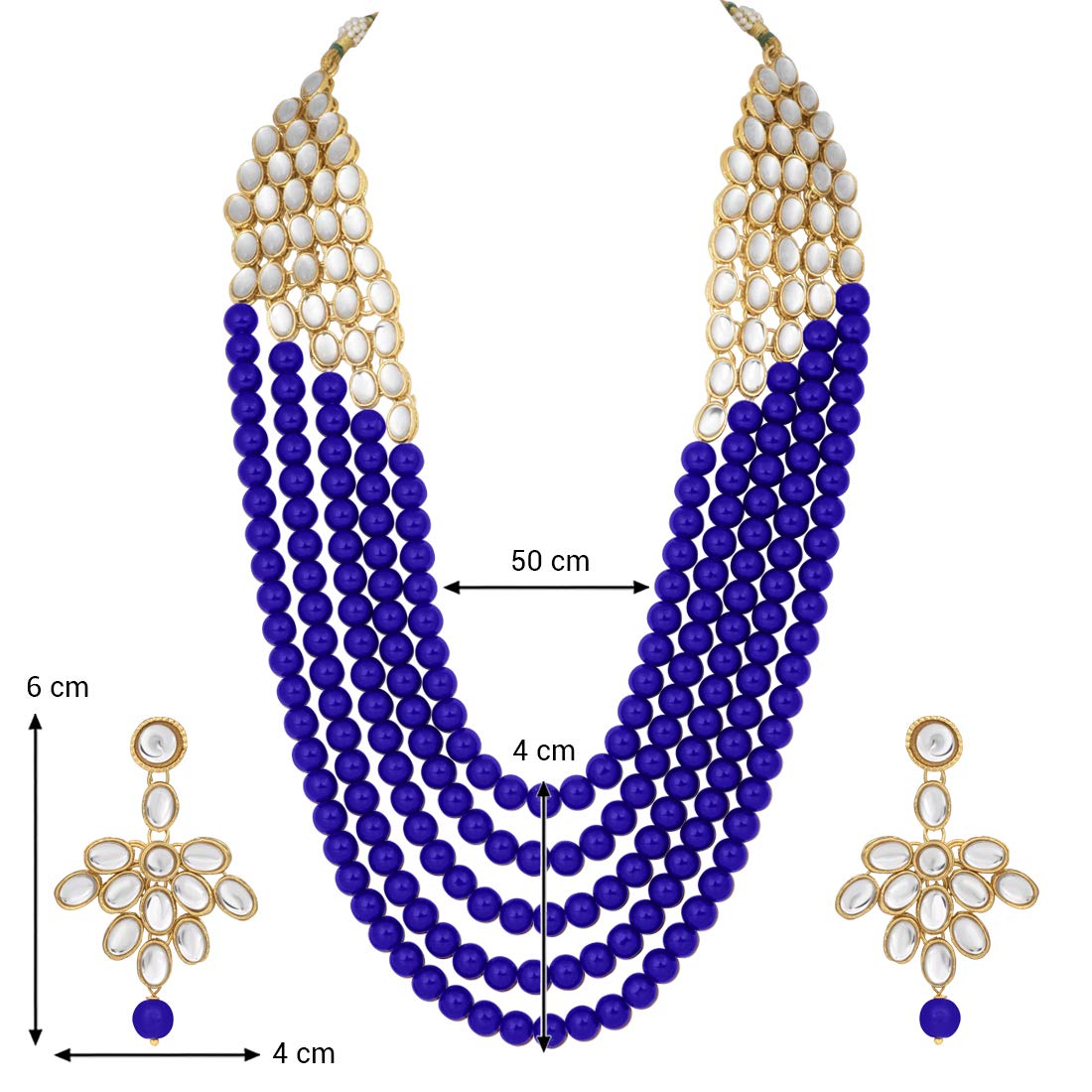 Elegant Indian Ethnic Traditional Layered Beaded Long Kundan Necklace & Earring Set for Women - Bollywood Wedding Party Jewelry Gift - Perfect for Festivals, Bridal Accessories and Special Occasions