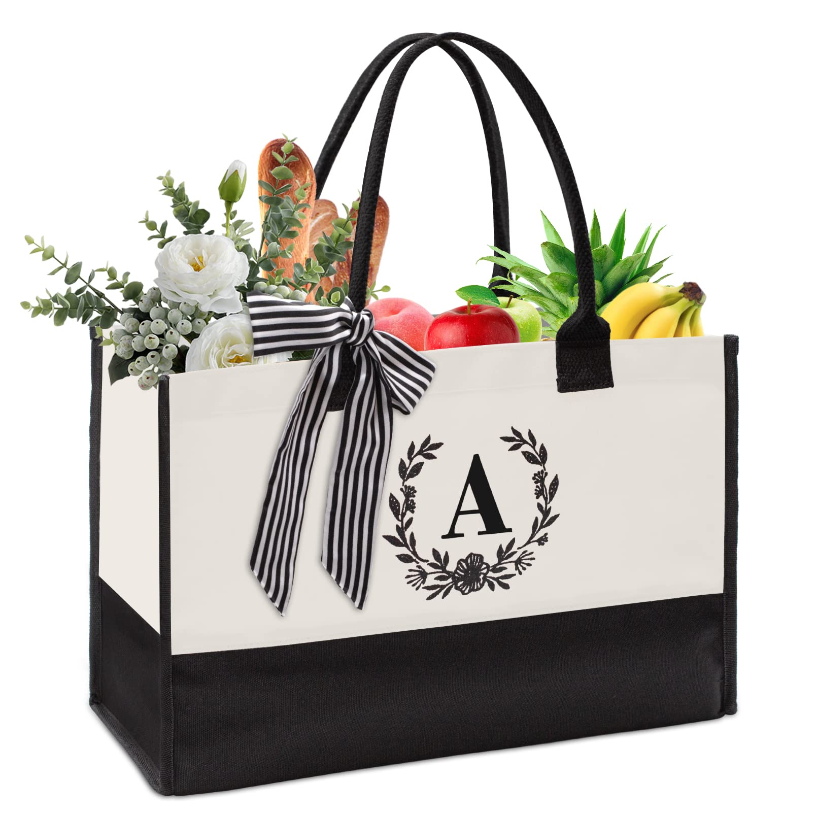 Wansimoo Canvas Tote Bag - Large Reusable Shopping Beach Bag for Women, Eco-Friendly Cotton Carryall with Pockets | Perfect for Groceries, Travel, Beach Day & Work Commute