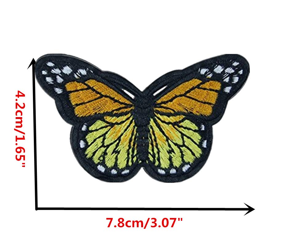 (10 Pack) Yellow Butterfly Embroidered Iron-On Applique Patches for DIY Clothing, Bags, Hats & Costume Design - Sew or Iron On Fabric Decorations