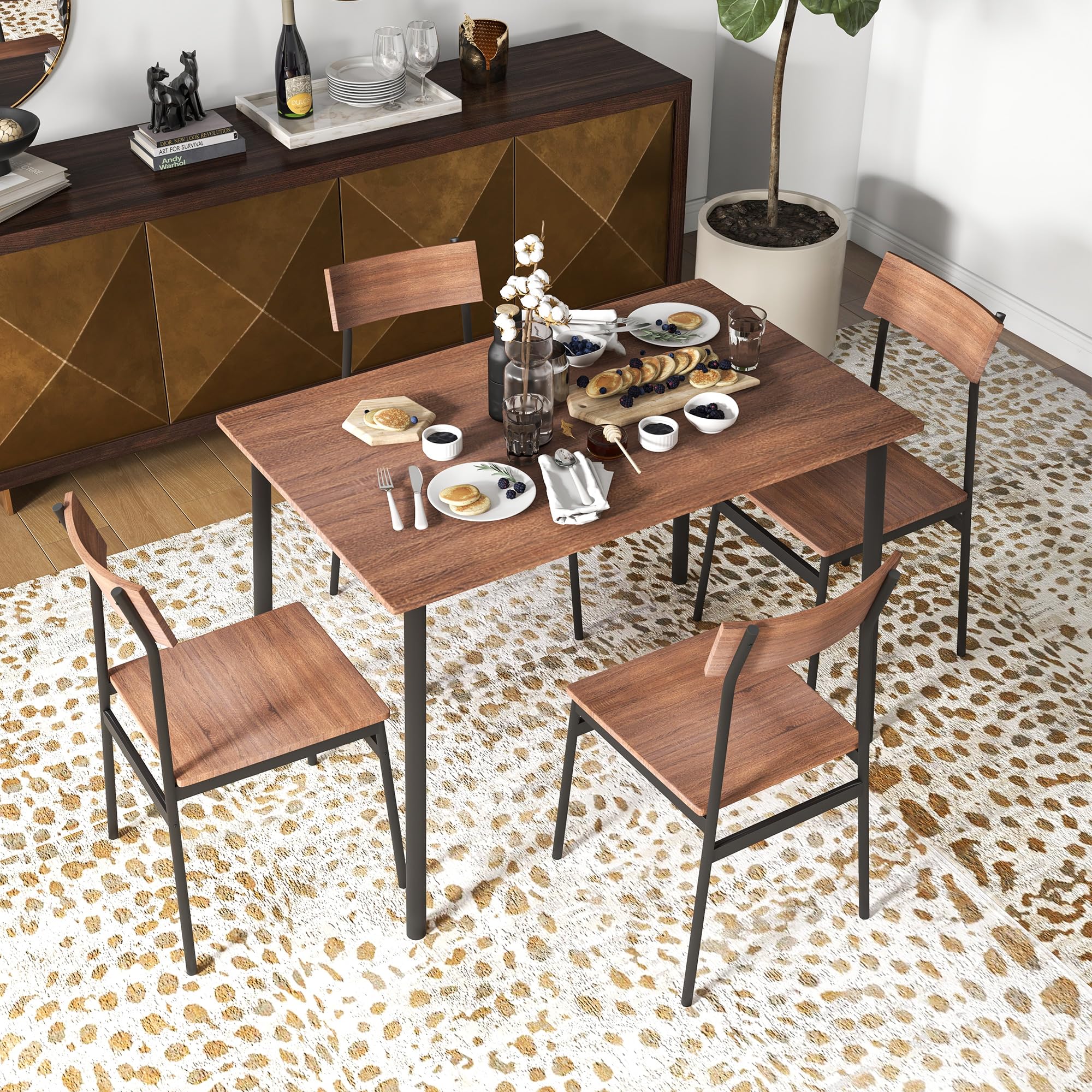 5-Piece Dining Room Table and Chairs Set for 4 - Modern Kitchen Dining Table with 4 Chairs - Perfect for Small Spaces, Breakfast Nook, and Family Meals