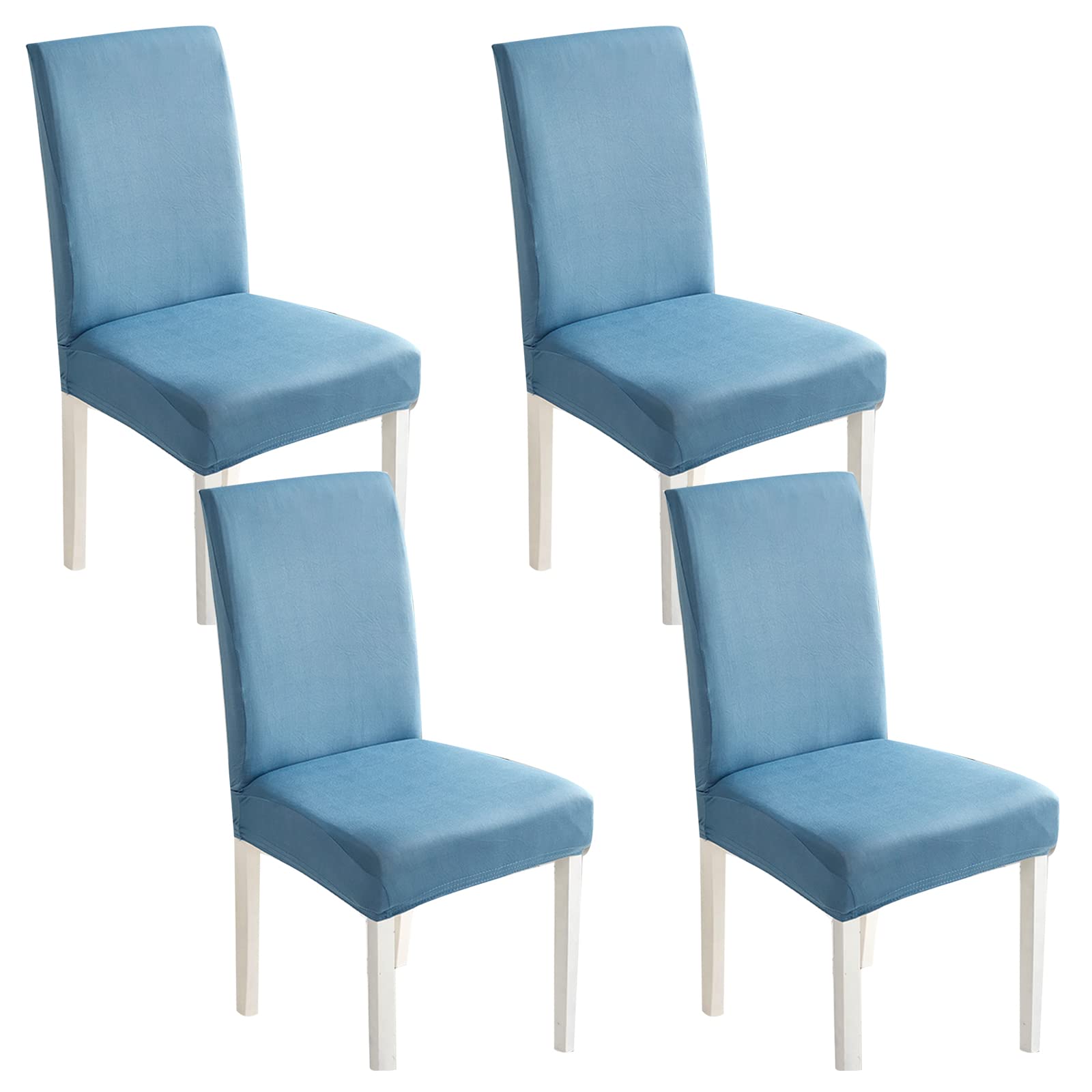 Stretch Dining Room Chair Covers Set of 4 - Universal Washable Slipcovers for Kitchen & Dining Chairs - Soft Removable Nonslip Fabric (Grey Blue) - Perfect for Home, Office, Restaurant & Party Decor