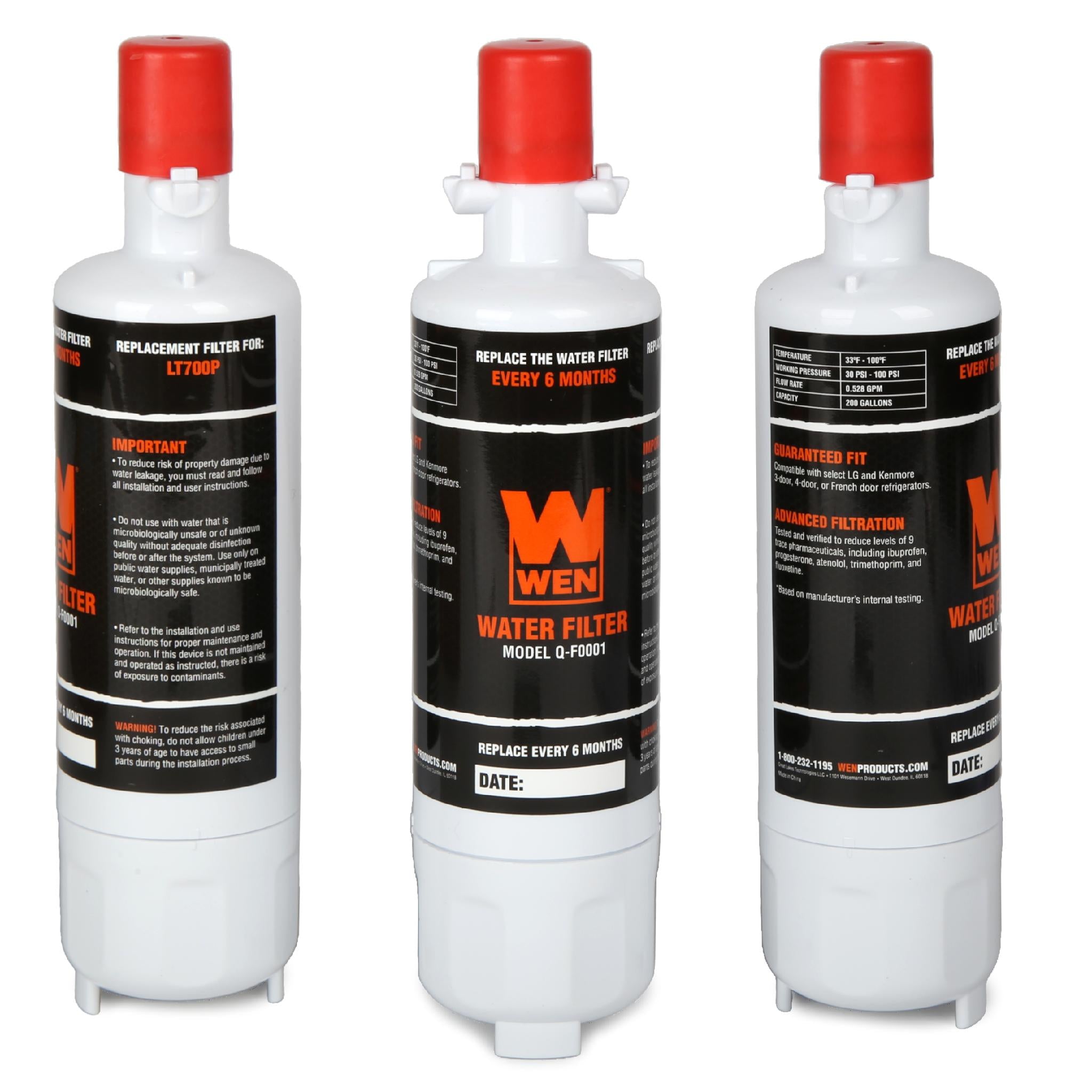 WEN Handyman Q F0001 Refrigerator Water Filter Replacement 3 Pack - Compatible with LT700P, ADQ36006101, 469690 - Pure Drinking Water for Home & Office Use