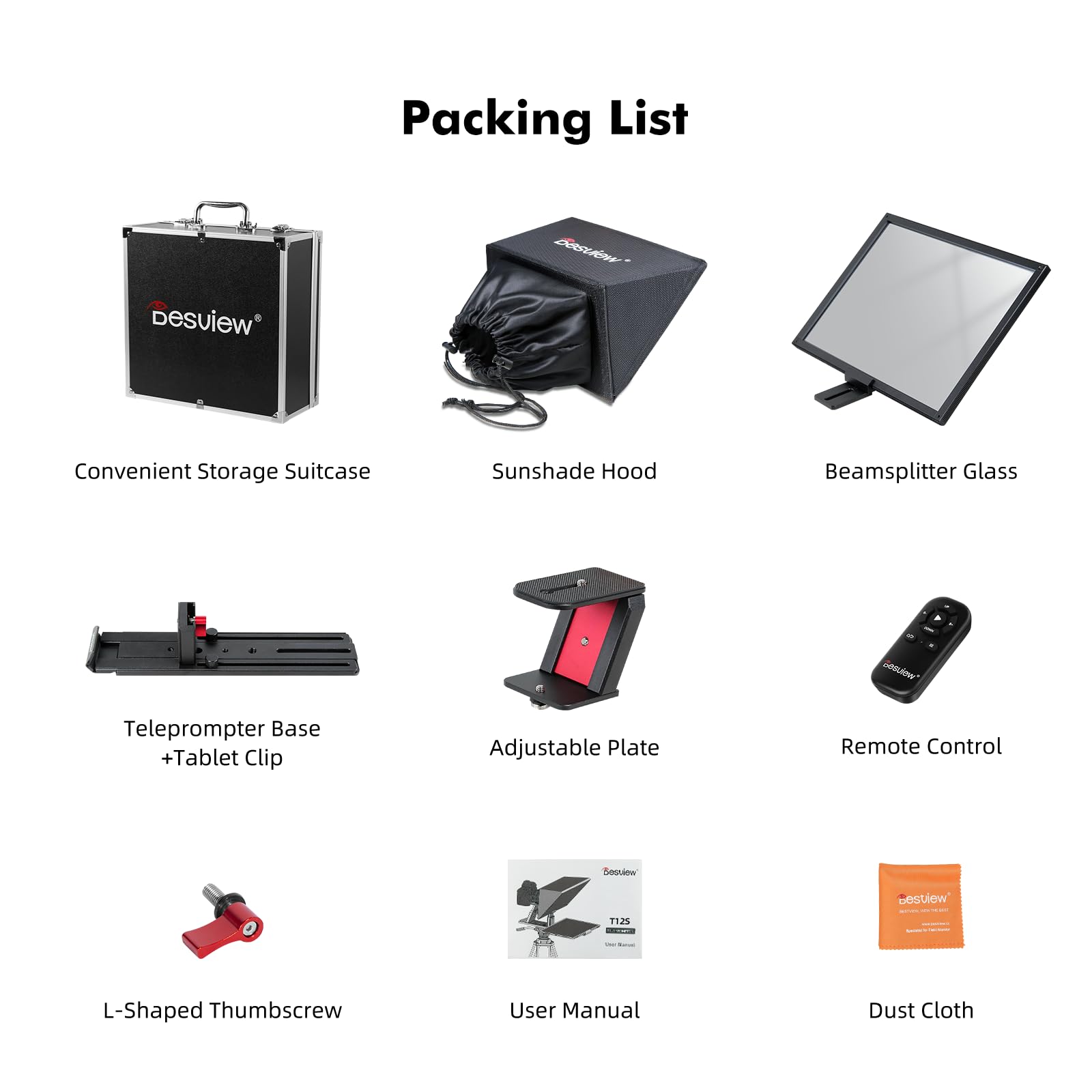Desview T12S 12.9 Inch Aluminum Alloy Teleprompter with Remote Control - Compatible with iPad, Tablet & Camera | Easy Assembly & Portable Carry Case Included | Perfect for Video Production, Live Streaming & YouTube Content Creation