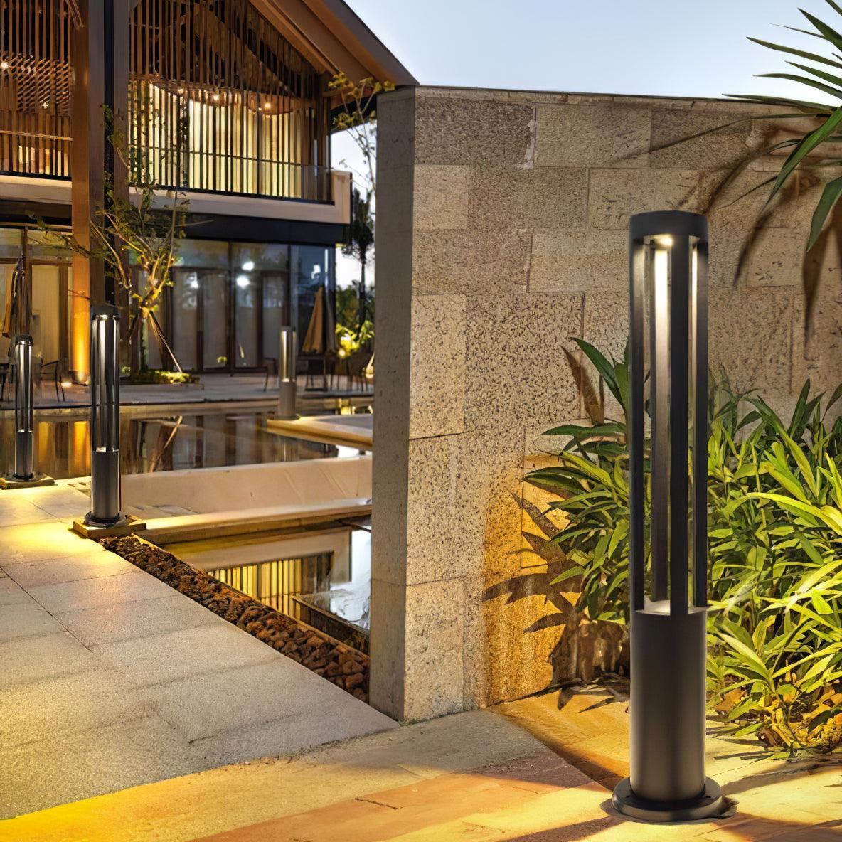 Solar Powered Black Cylindrical LED Garden Lights Outdoor Waterproof for Pathway, Patio, Yard - Perfect for Landscape Lighting and Nighttime Safety
