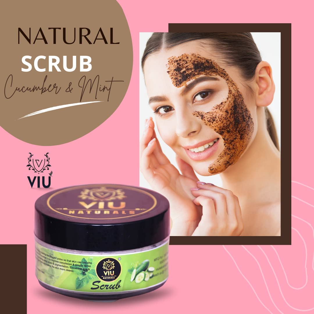 VIU NATURAL Cucumber & Mint Facial Scrub - 100g Natural Exfoliator for Glowing Skin | Gentle Face Cleanser for Dry & Sensitive Skin | Perfect for Morning Routine & Spa Day at Home