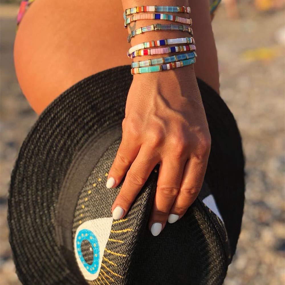 Sonateomber Women's Tila Flat Beaded Stretch Bracelets - Colorful Stackable Beaded Bracelets for Everyday Wear, Gifts & Boho Fashion Accessories