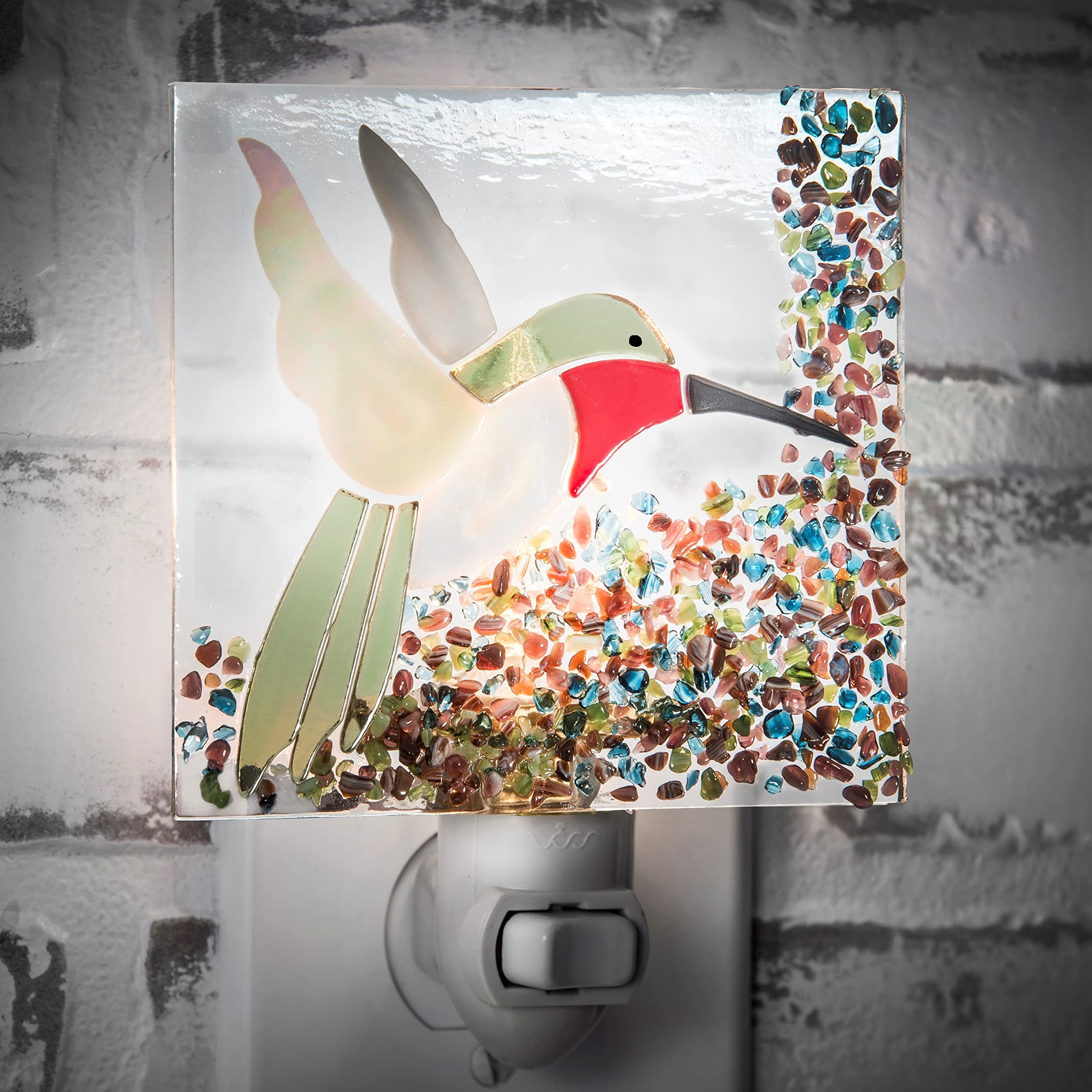 Handcrafted Fused Glass Hummingbird Night Light - 4W Plug-in Stained Glass Accent Lamp for Bedroom, Bathroom & Hallway | Decorative Lighting for Home Decor, Gift & Relaxation